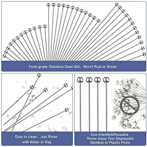 36 Pieces Cocktail Picks Stainless Steel Martini Picks 4, 6, 8, Inch Stainless Steel Appetizer Drink Sticks Cocktail Toothpicks for Hamburger Birthday Party Home Bar