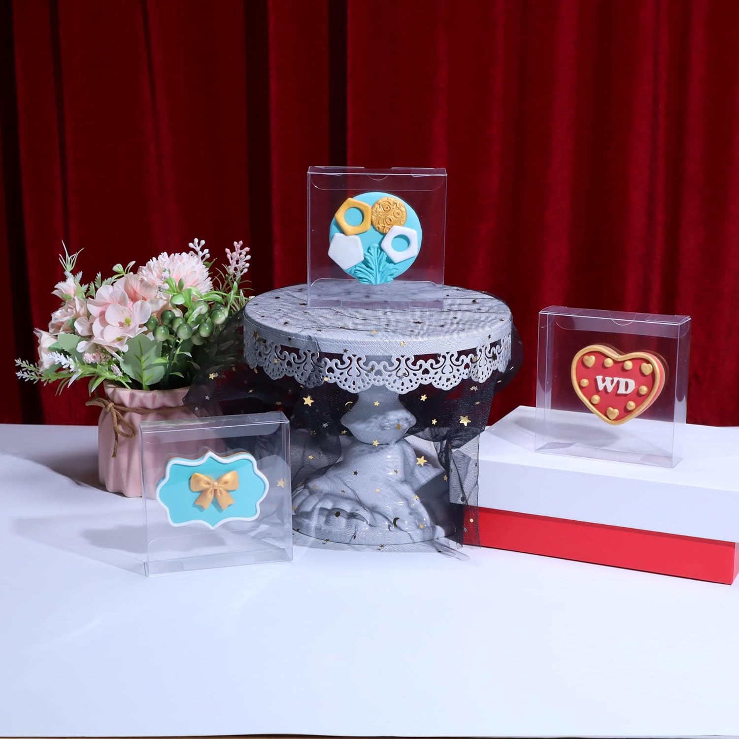 100Pcs Plastic Clear Single Treat Boxes with Full Window - 4x4x1.2inch, Dessert Box for Macarons, Donuts, Parties & Holidays