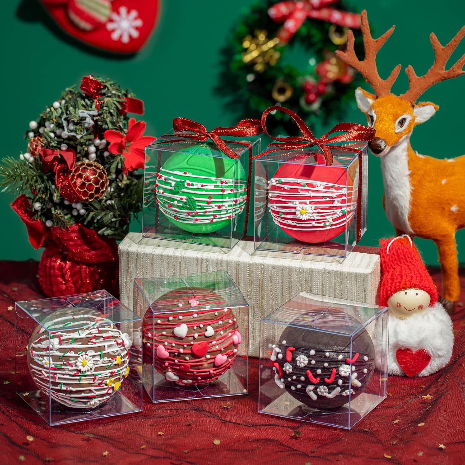 100Pack 3x3x3 Inch Clear Boxes for Hot Chocolate Bomb, Small Gifts, Bakery, Strawberries, Cupcake, Charcuterie, Christmas Party Favors