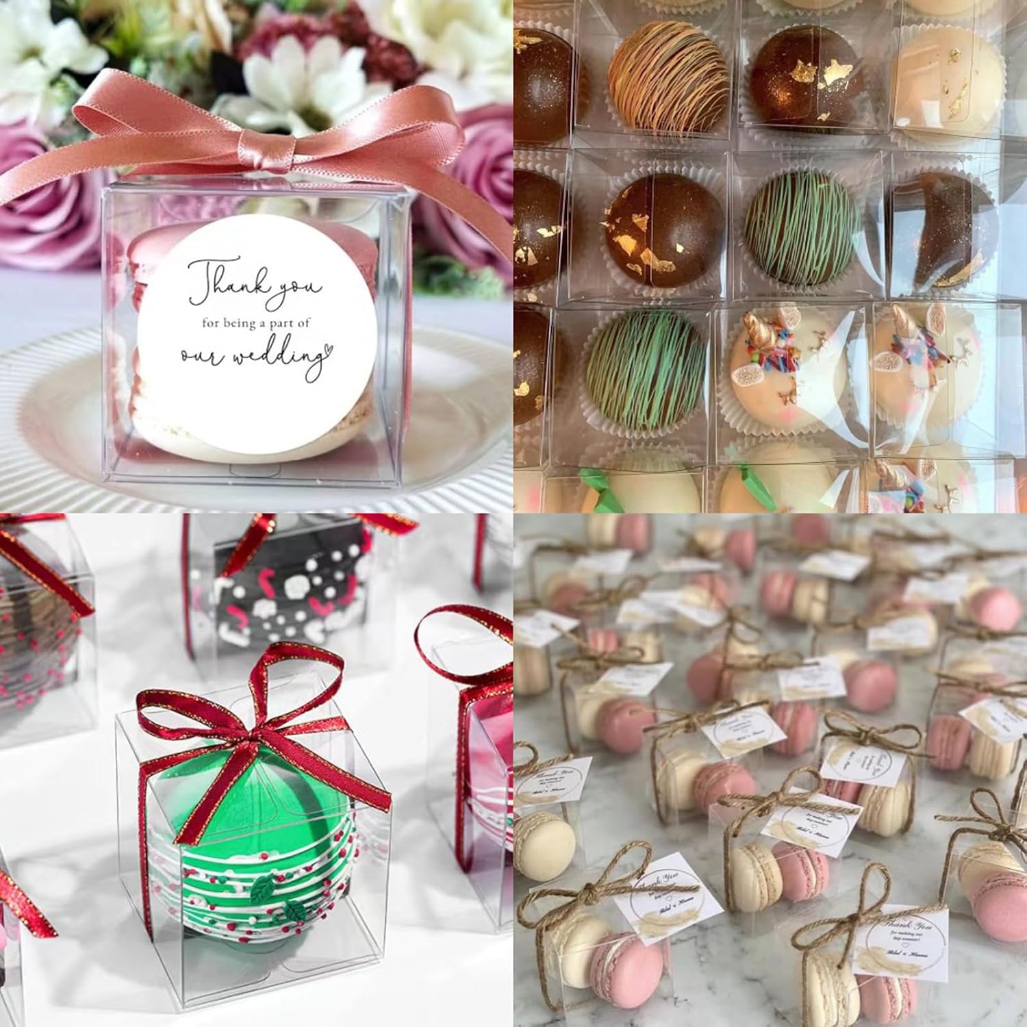 100Pack 3x3x3 Inch Clear Boxes for Hot Chocolate Bomb, Small Gifts, Bakery, Strawberries, Cupcake, Charcuterie, Christmas Party Favors