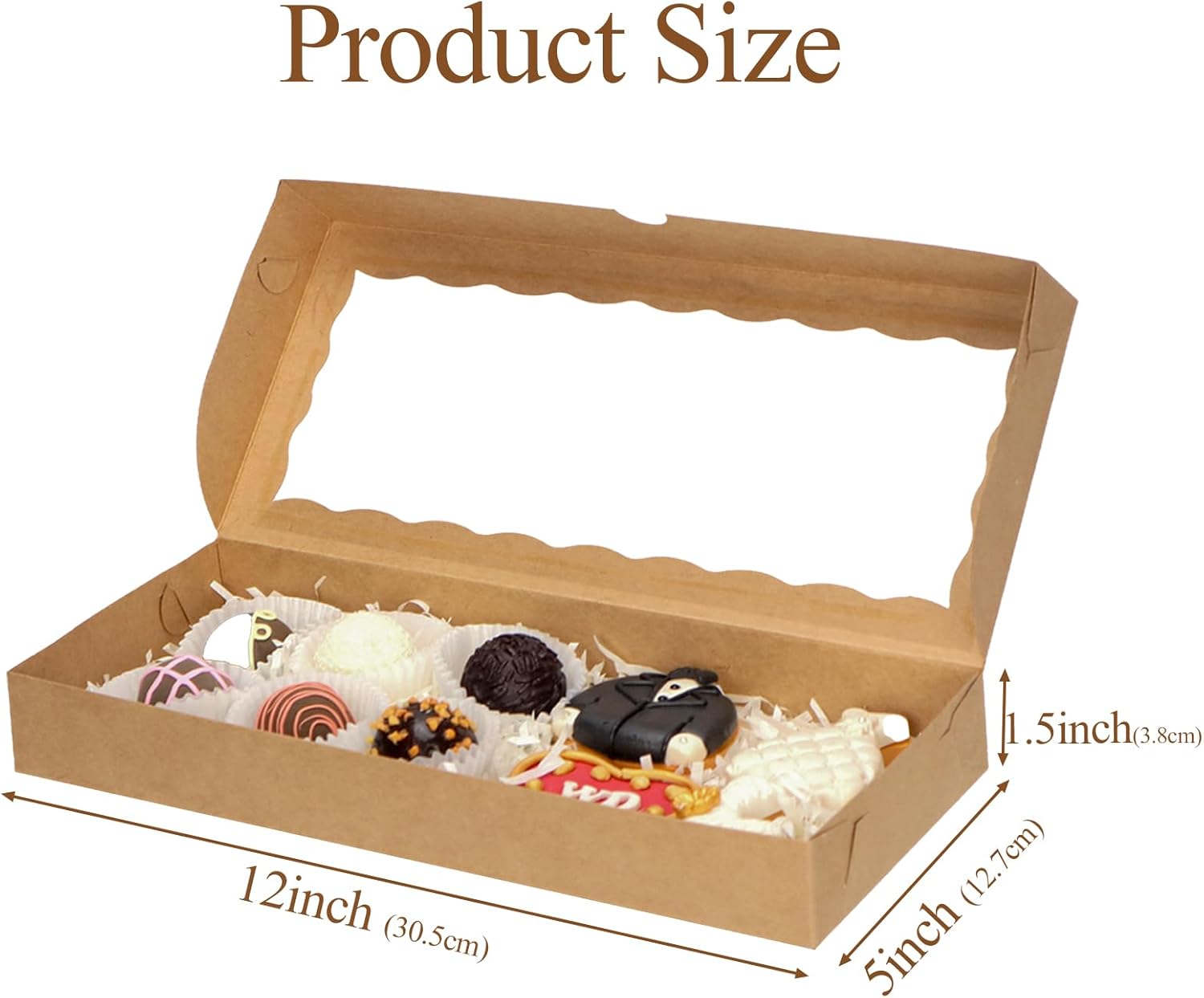 50pcs 12x5x1.5Inches Brown Cookies Boxes. with Window Bakery Boxes Chocolate Truffle Boxes Macaron Boxes Cakesickle Boxes Browines Treat Boxes for Christmas Valentine's Father's Mother's Day