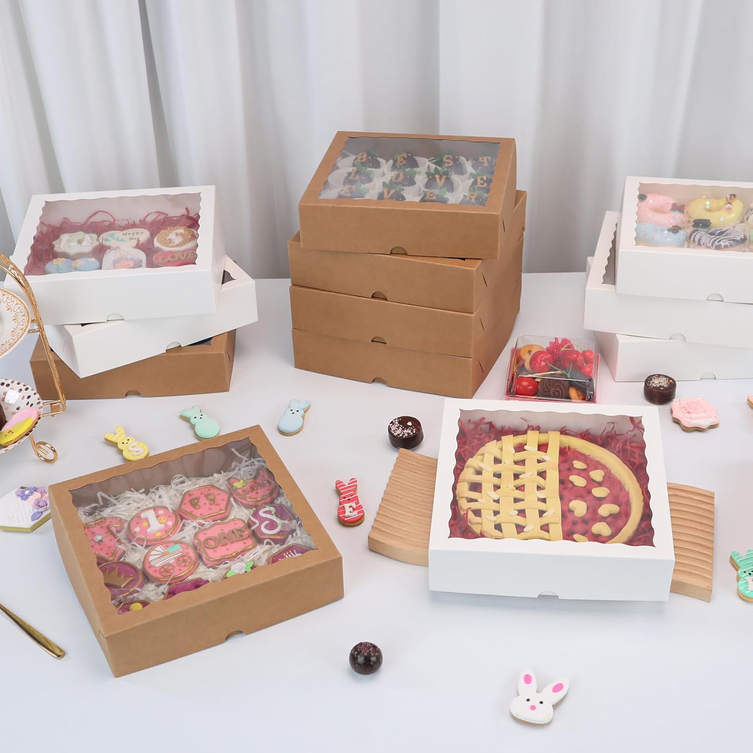 25 Pack 10x10x2.5 Inches Brown Window Bakery Boxes Pie Boxes - Pie, Cookies & Christmas Treats chocolate covered strawberries Heart hot chocolate bomb