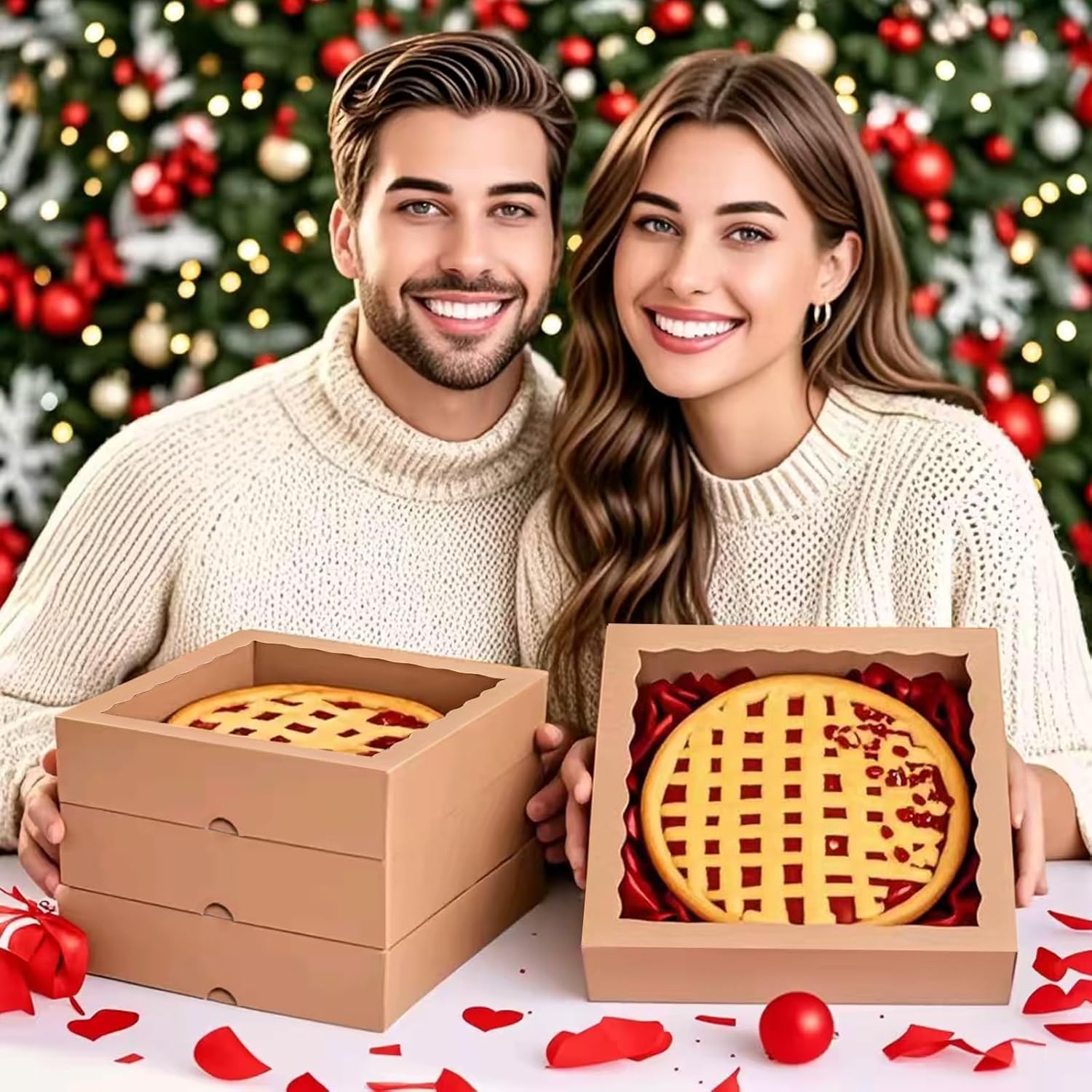 25 Pack 10x10x2.5 Inches Brown Window Bakery Boxes Pie Boxes - Pie, Cookies & Christmas Treats chocolate covered strawberries Heart hot chocolate bomb