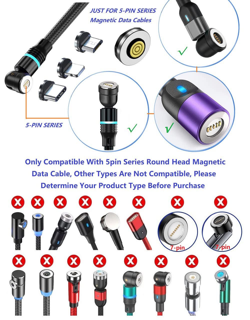 Magnetic Charging Tips 5pin Series,Type-c Tips 9Pack,Magnetic Type-C Tips,Just Charger Tips Without Magnetic Data Cable Just 5pin USB-C Tips,9Pack