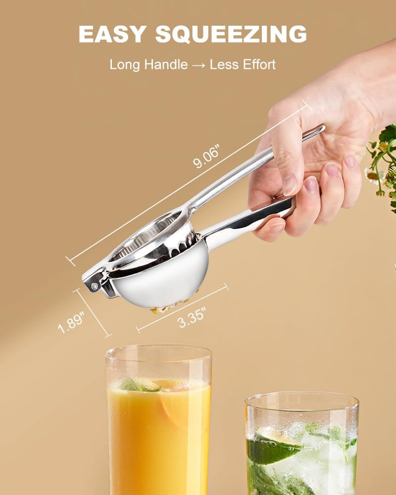 Lemon Squeezer Juicer for Lime and Lemon, Heavy-Duty 304 Stainless Steel, High Juice Yield Manual Juicer, Ergonomic Handle, Dishwasher Safe