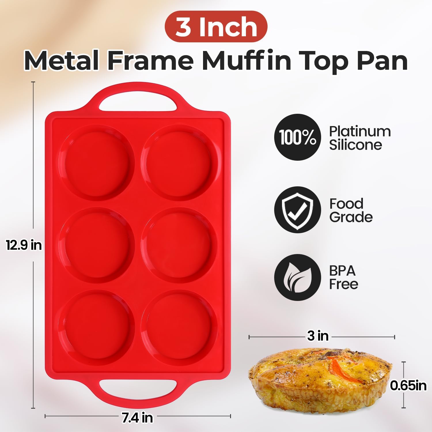 Silicone Muffin Top Pan & Metal Frame Round Egg Baking Pan