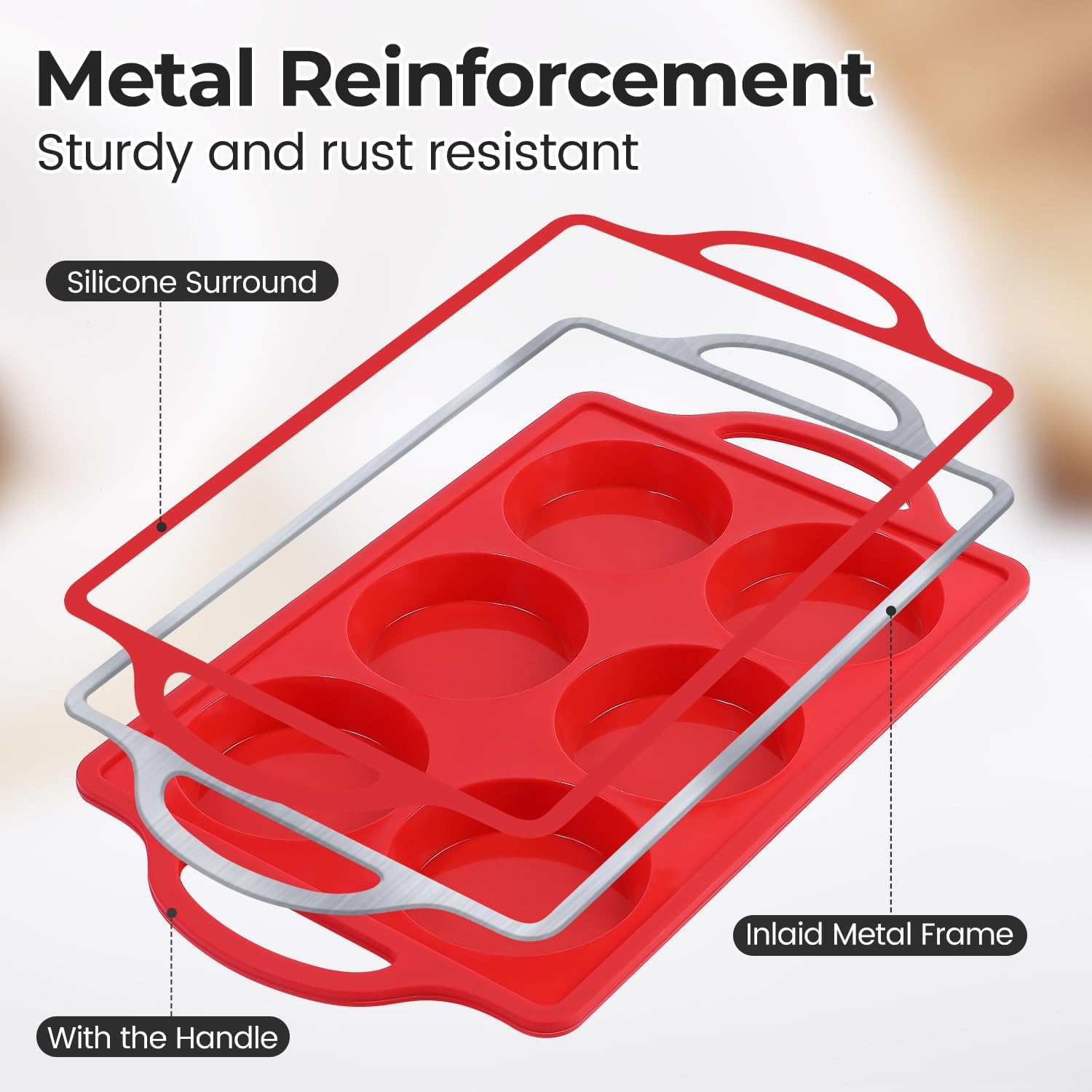 Silicone Muffin Top Pan & Metal Frame Round Egg Baking Pan