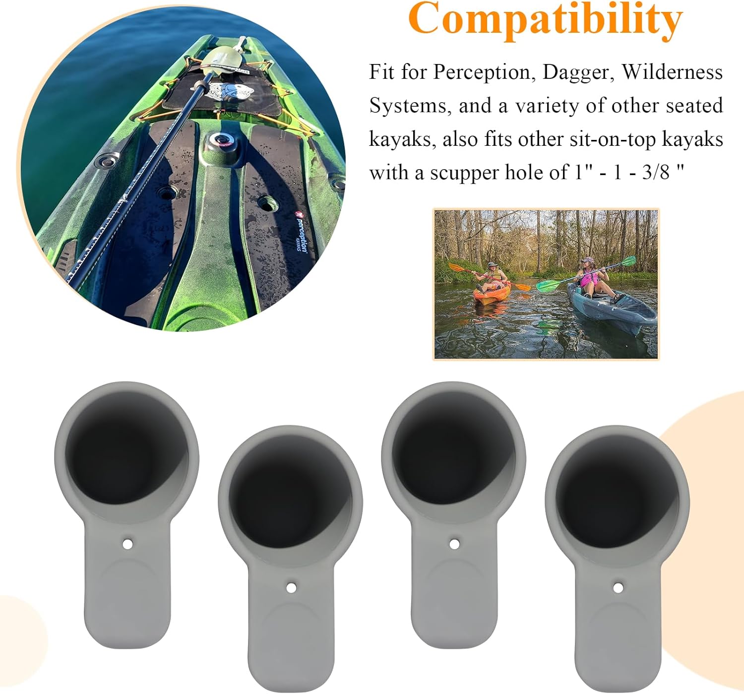 8 Pcs Kayak Scupper Hole Plugs Fits Scupper Holes 1" to 1-3/8", Compatible with Perception Sport Kayak, Dagger, Tarpon, Wilderness Systems sit-on-top Kayaks and Other Seated Kayaks