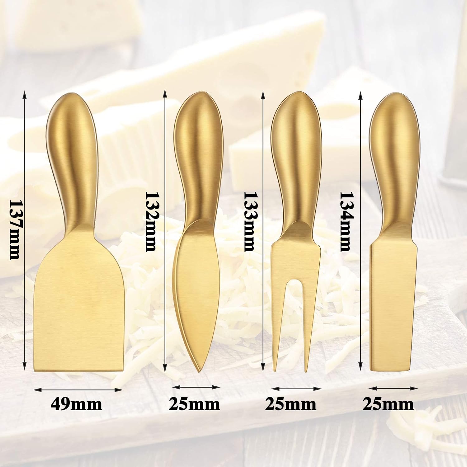 4 Pieces Stainless Steel Cheese Knives Set, Knife Fork Slicer Butter Knife Set for Charcuterie and Cheese Spread Kitchen Cooking Christmas Gift for Women Gold