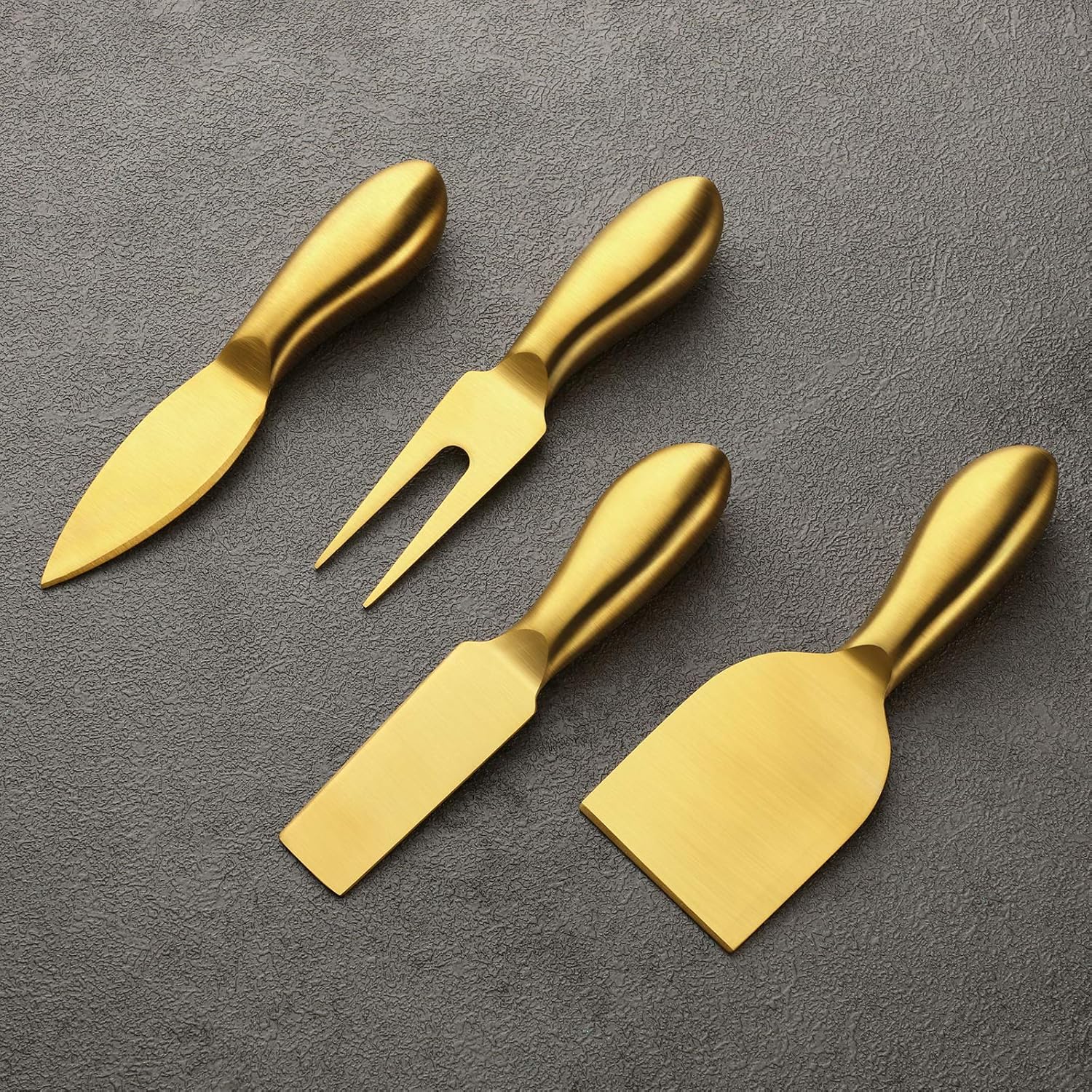 4 Pieces Stainless Steel Cheese Knives Set, Knife Fork Slicer Butter Knife Set for Charcuterie and Cheese Spread Kitchen Cooking Christmas Gift for Women Gold