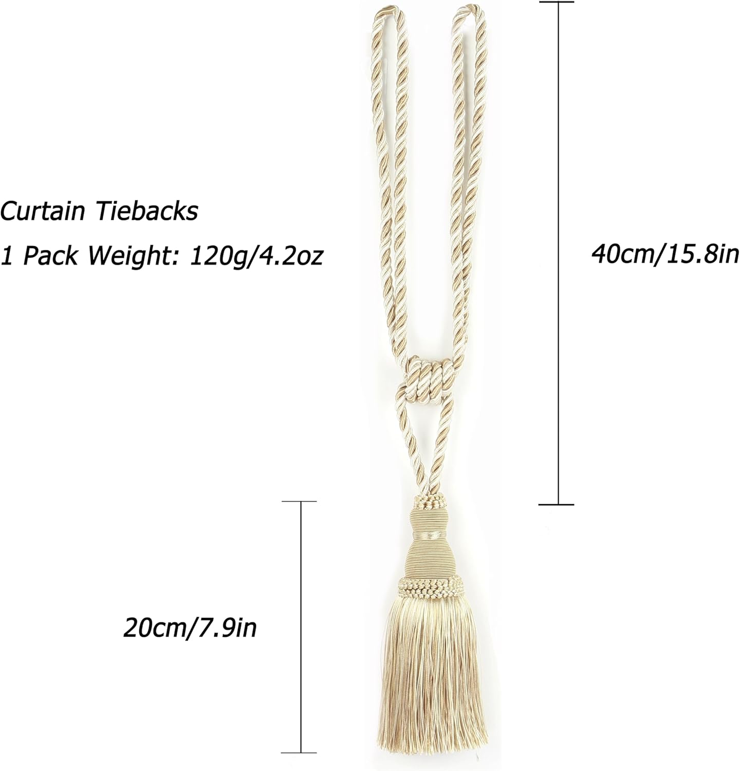 2 Pack Curtain Tiebacks Tassel Drapery Tie-Backs Rope Handmade Holdbacks Home Office Hotel Decorative Mix Beige, 2 Pack