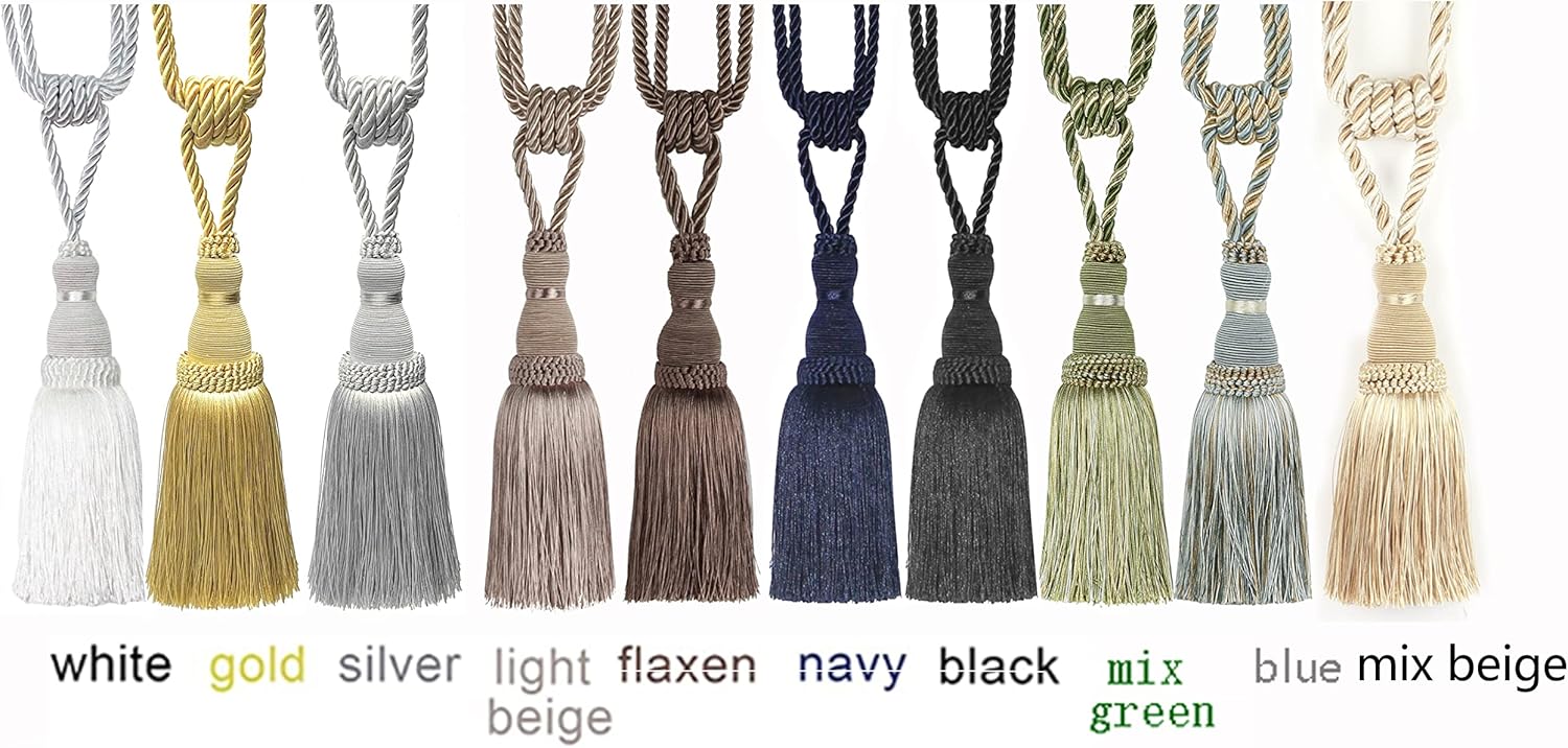 2 Pack Curtain Tiebacks Tassel Drapery Tie-Backs Rope Handmade Holdbacks Home Office Hotel Decorative Mix Beige, 2 Pack
