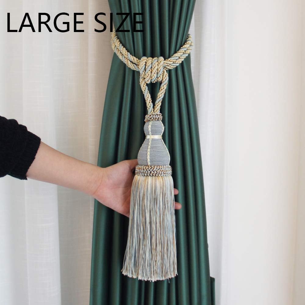 2 Pack Tassel Curtain Tiebacks Holdback Large Handmade Drapery Tie-Backs Rope Home Office Hotel Elegant Decorative Gold