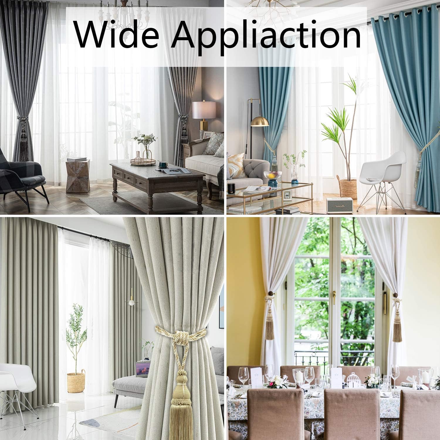 2 Pack Tassel Curtain Tiebacks Holdback Large Handmade Drapery Tie-Backs Rope Home Office Hotel Elegant Decorative Gold