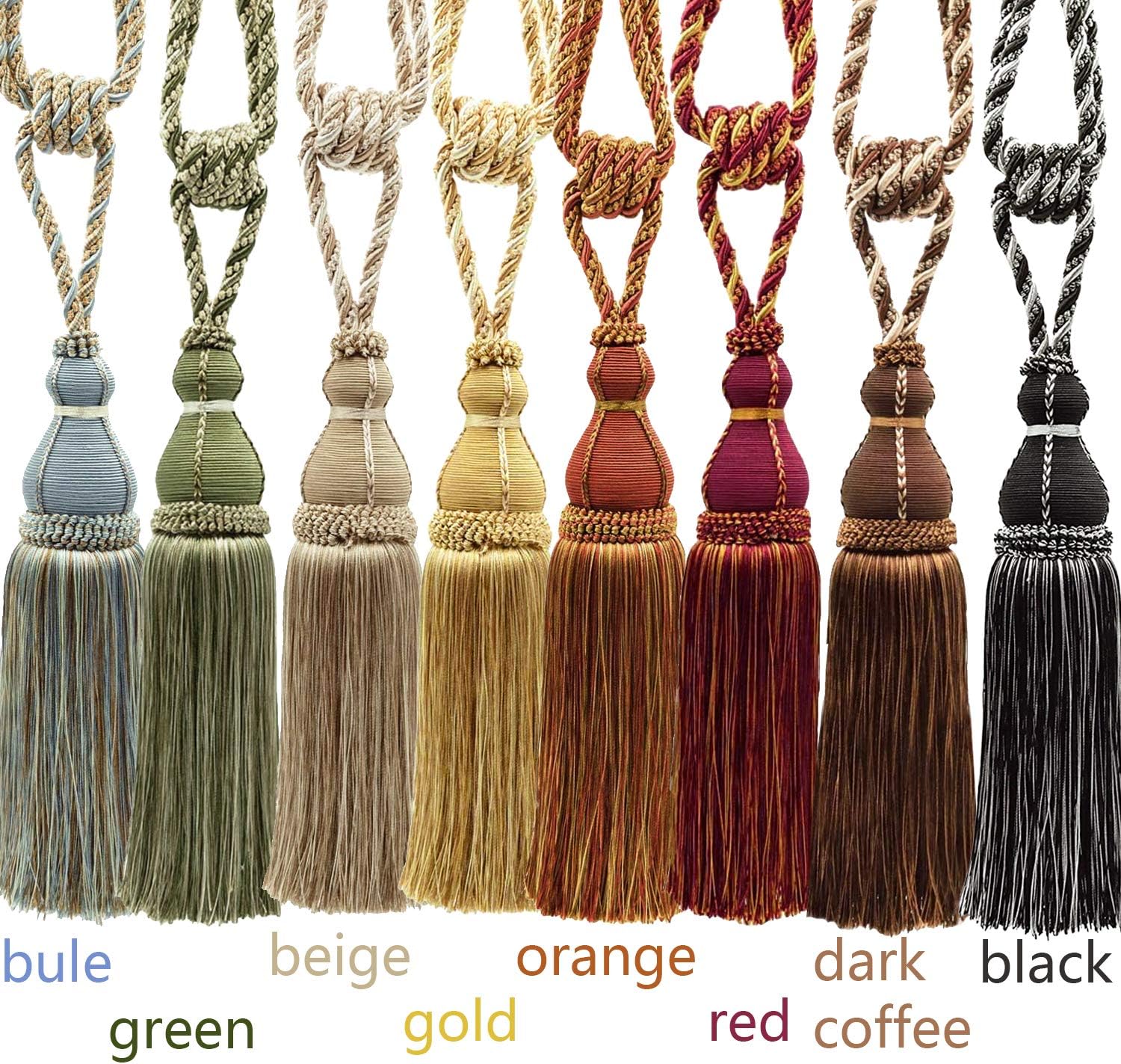2 Pack Tassel Curtain Tiebacks Holdback Large Handmade Drapery Tie-Backs Rope Home Office Hotel Elegant Decorative Gold