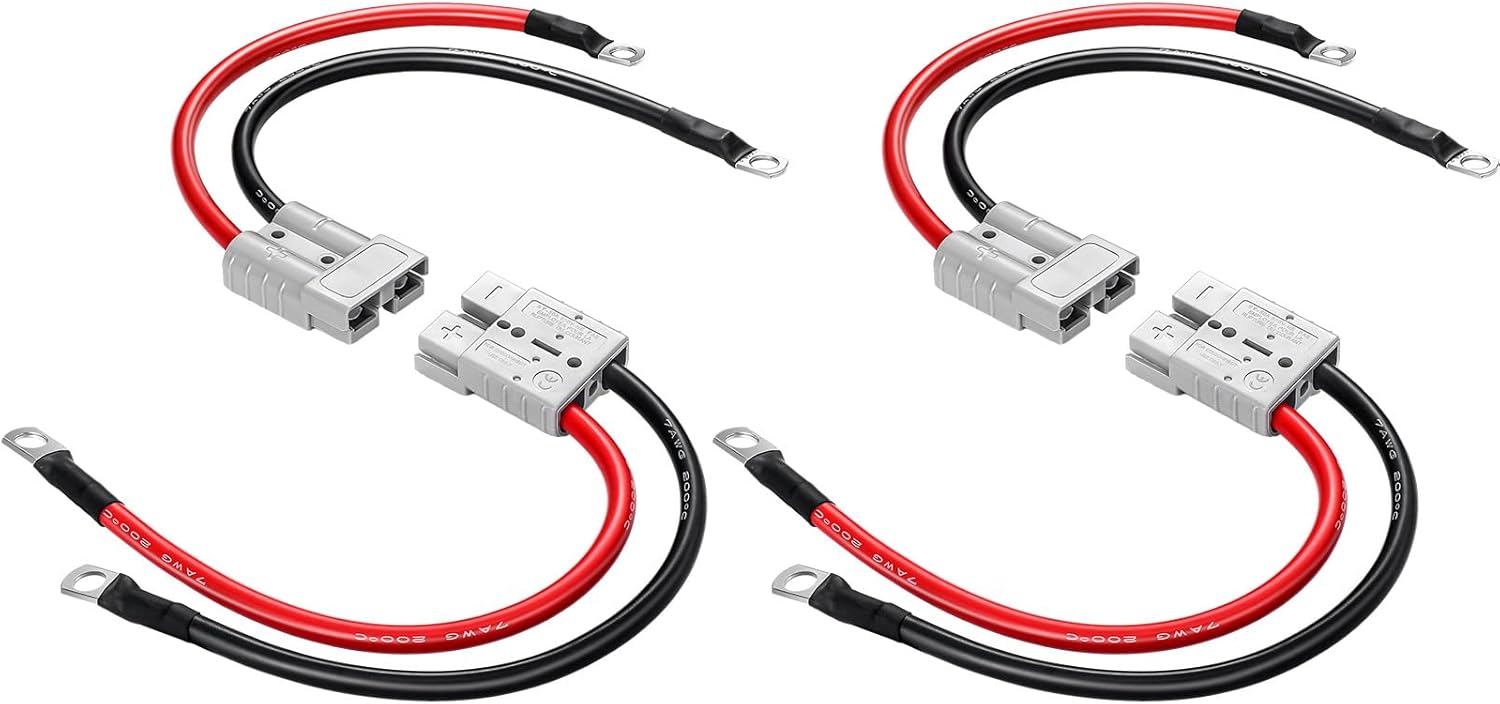 4 Pcs Battery Quick Connector with Copper Ring Compatible with Anderson 50A Winch Power Cable for Lifepo4 Battery Power Transfer Forklift Golf Carts Trailer