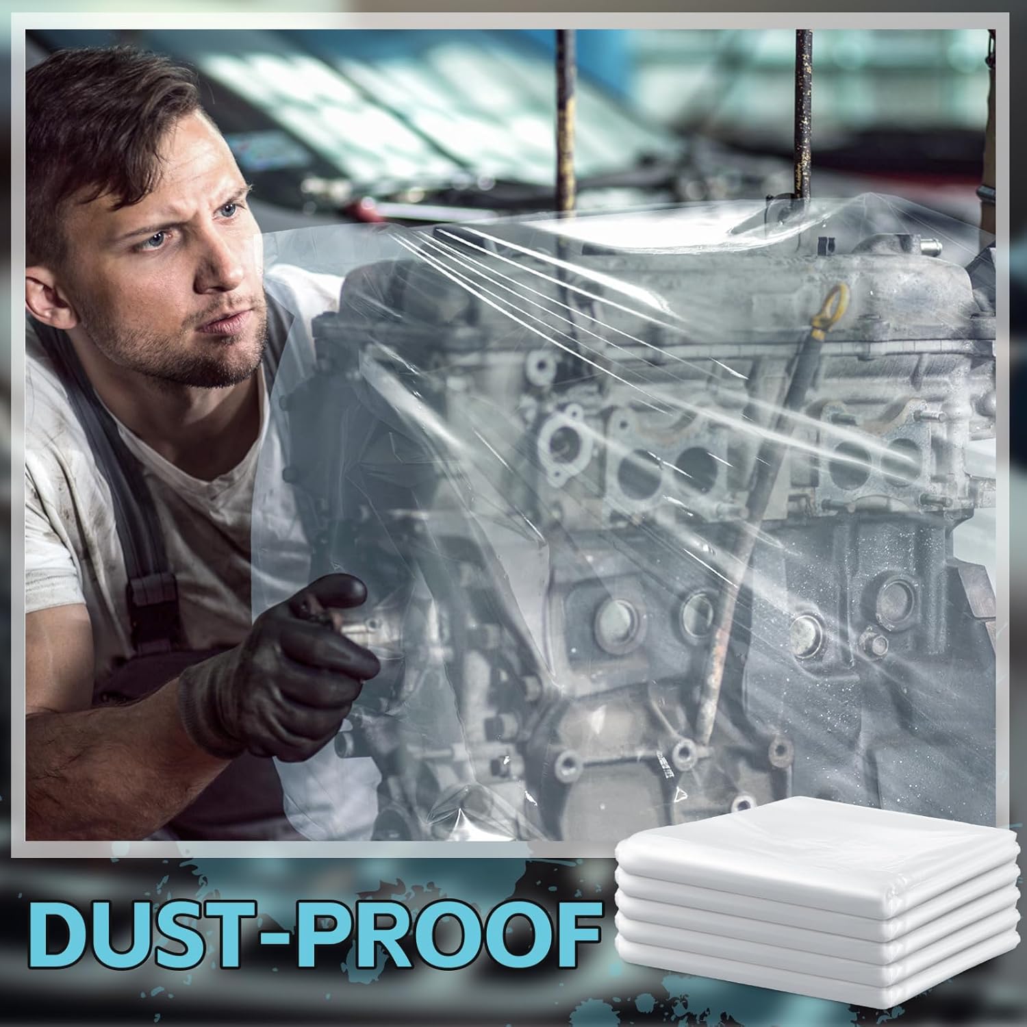 10 Pcs Engine Storage Bags Bulk Plastic Clear Engine Bag Covers Waterproof for Engine Protection, 39.4 x 47.2 Inch