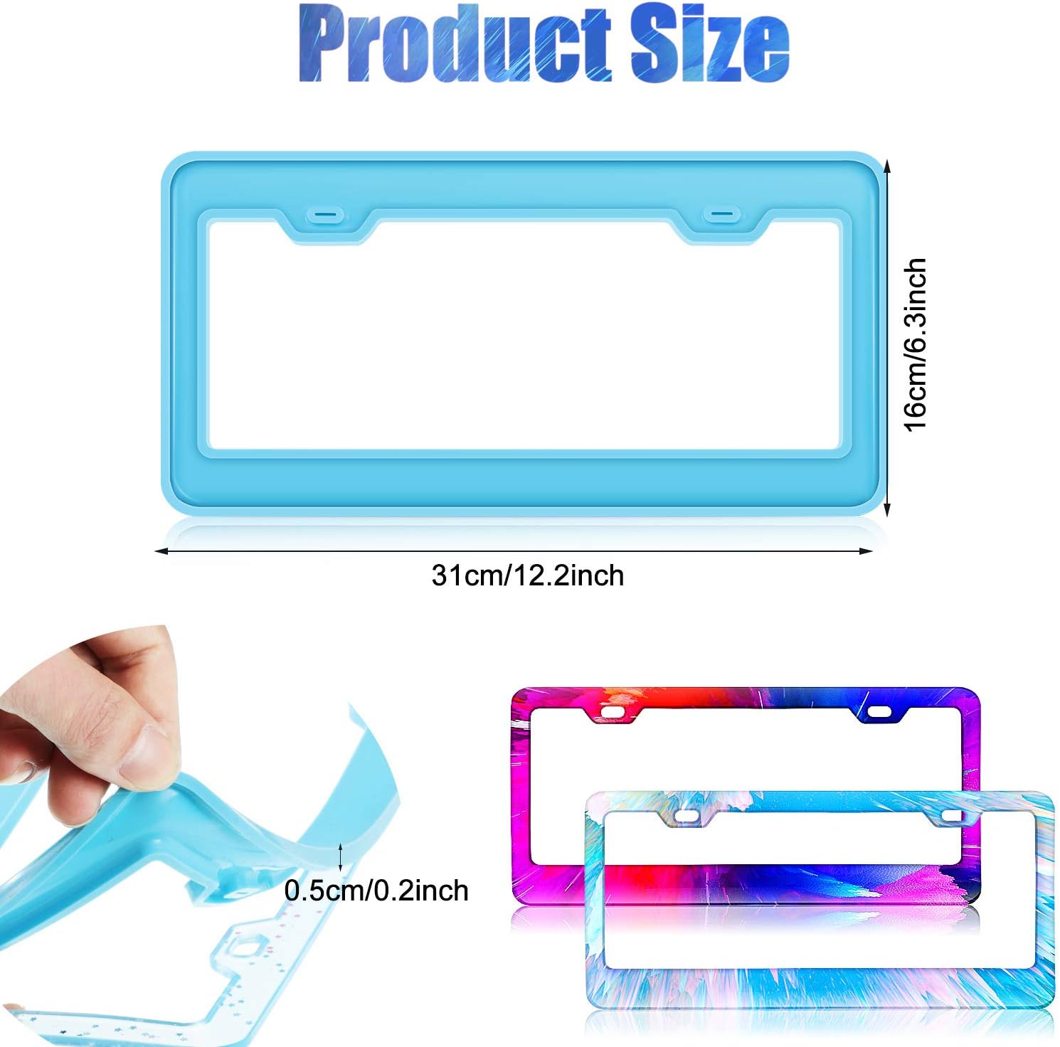 2 Pieces License Plate Frame Silicone Moulds Car Plate Resin Epoxy License Cover Mould for DIY Casting Handmade Crafts Making Supplies