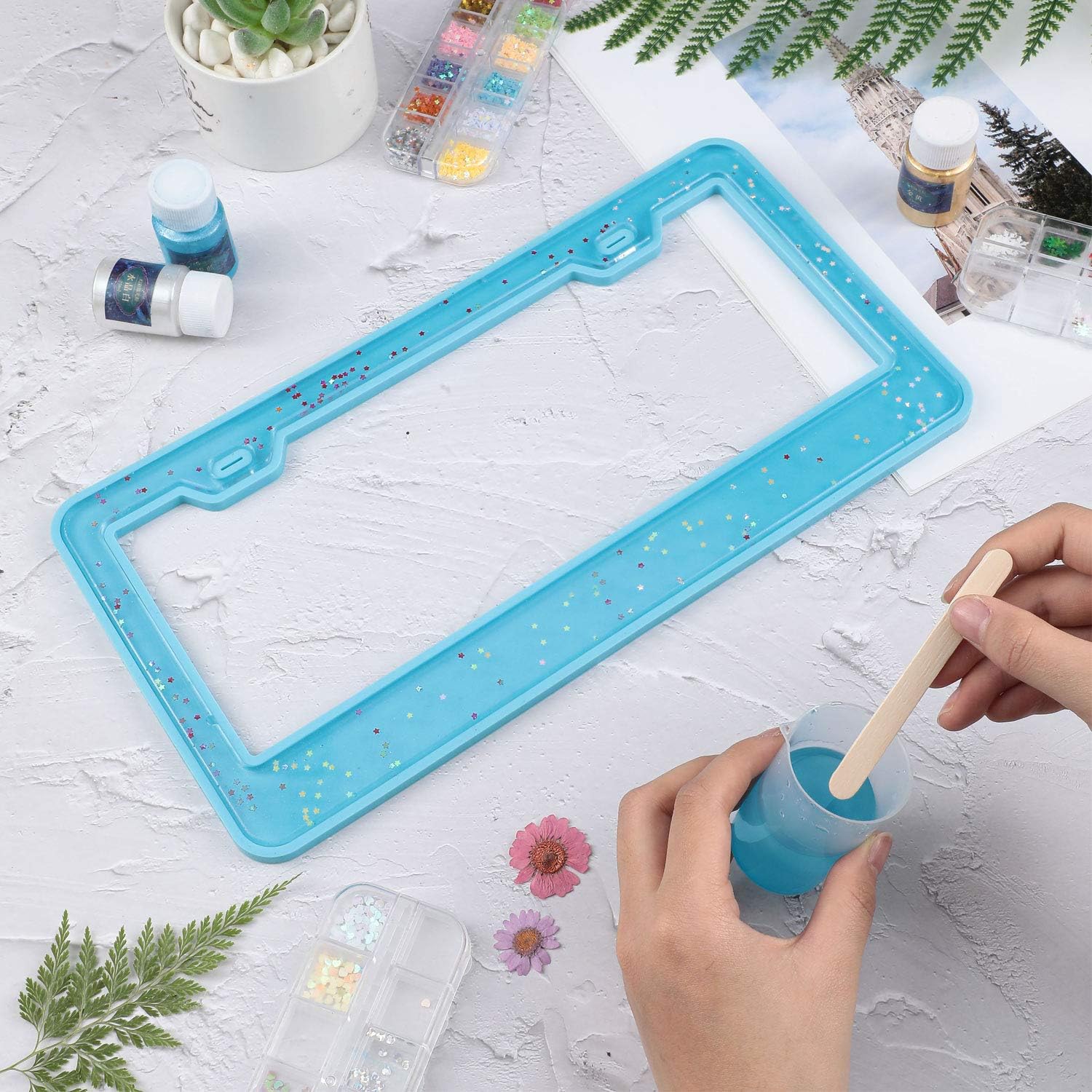 2 Pieces License Plate Frame Silicone Moulds Car Plate Resin Epoxy License Cover Mould for DIY Casting Handmade Crafts Making Supplies
