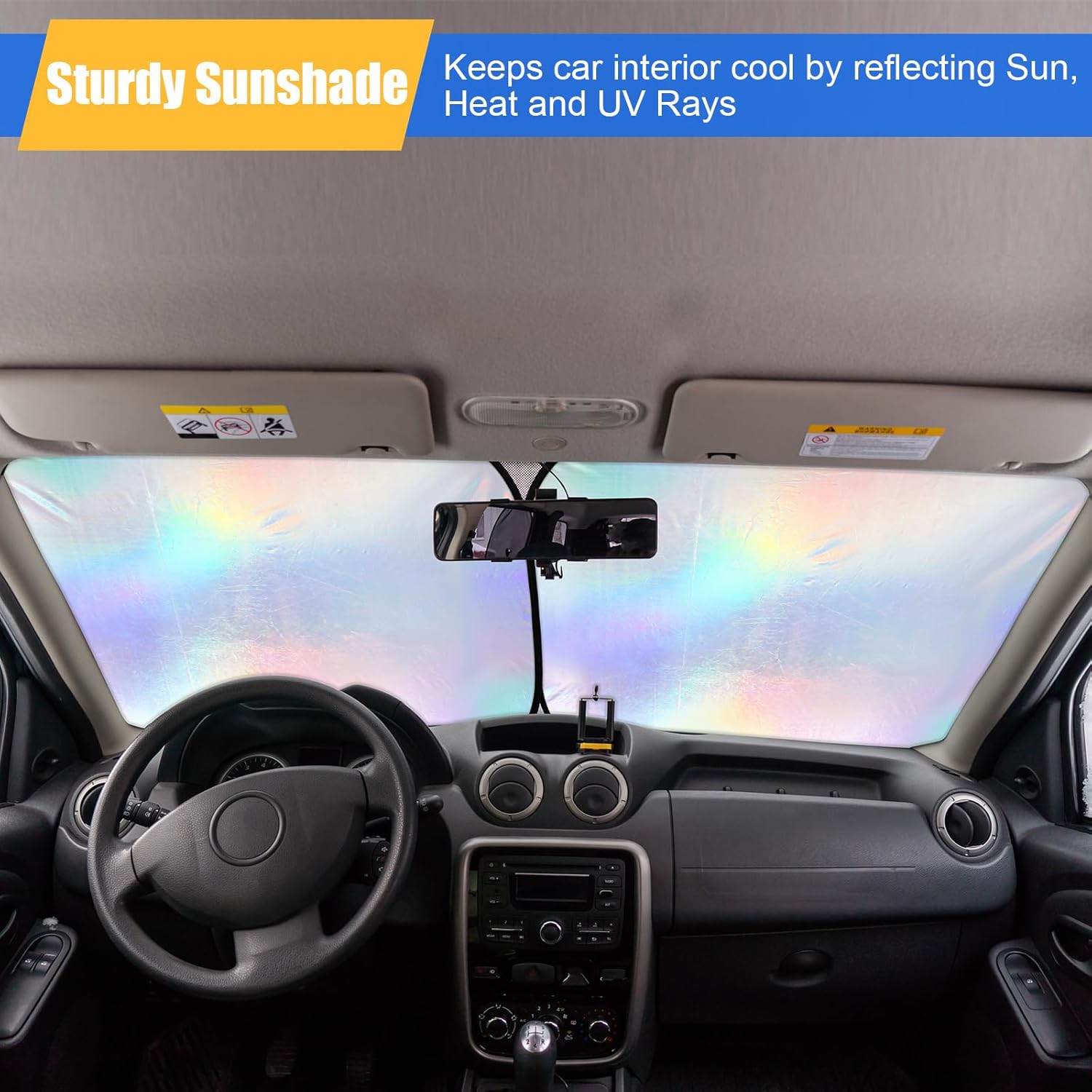 2 Pcs 31 x 28 Inch Car Windshield Sun Shade Foldable, Hologram Foil Front Windshield Shade for Car Truck SUV Van Blocks UV Rays Sun Visor Protector Iridescent Mermaid Style