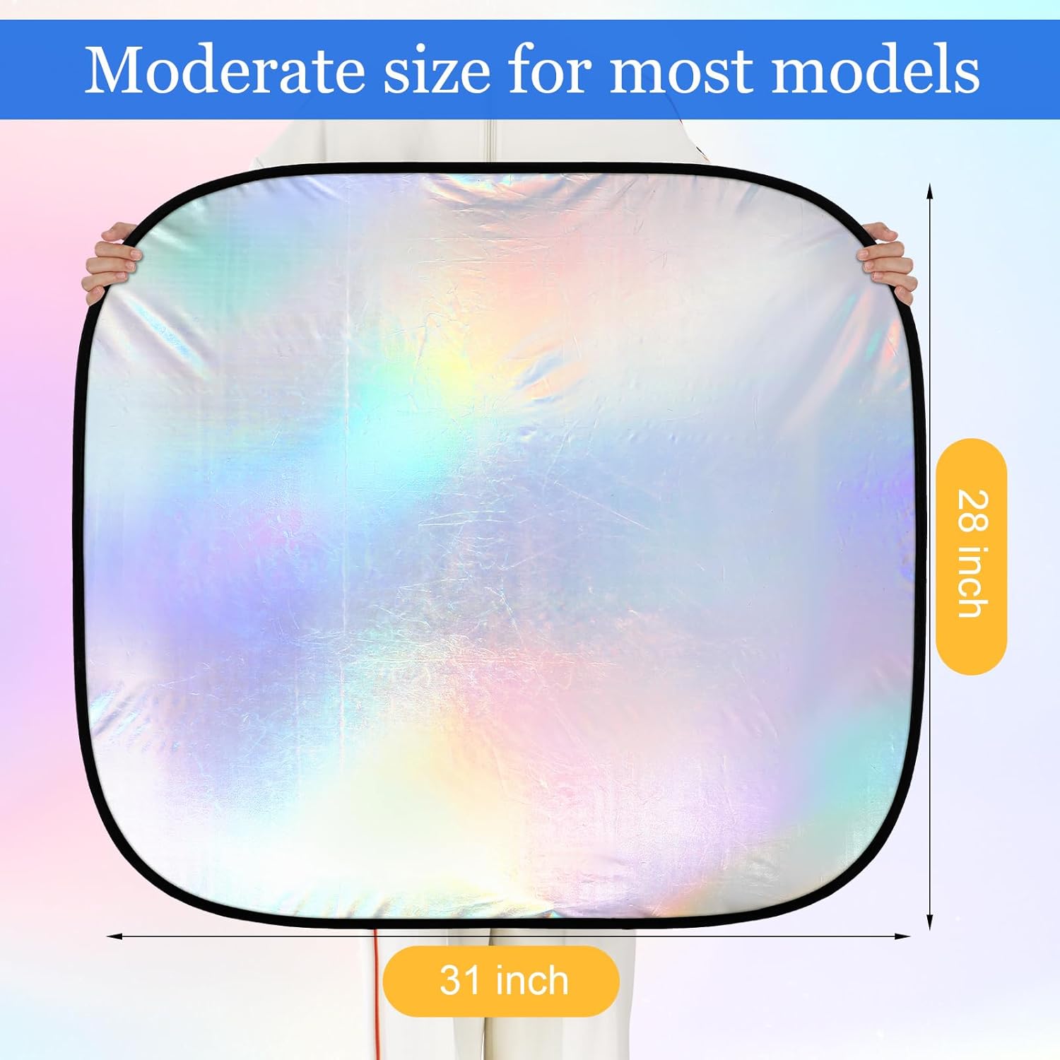 2 Pcs 31 x 28 Inch Car Windshield Sun Shade Foldable, Hologram Foil Front Windshield Shade for Car Truck SUV Van Blocks UV Rays Sun Visor Protector Iridescent Mermaid Style