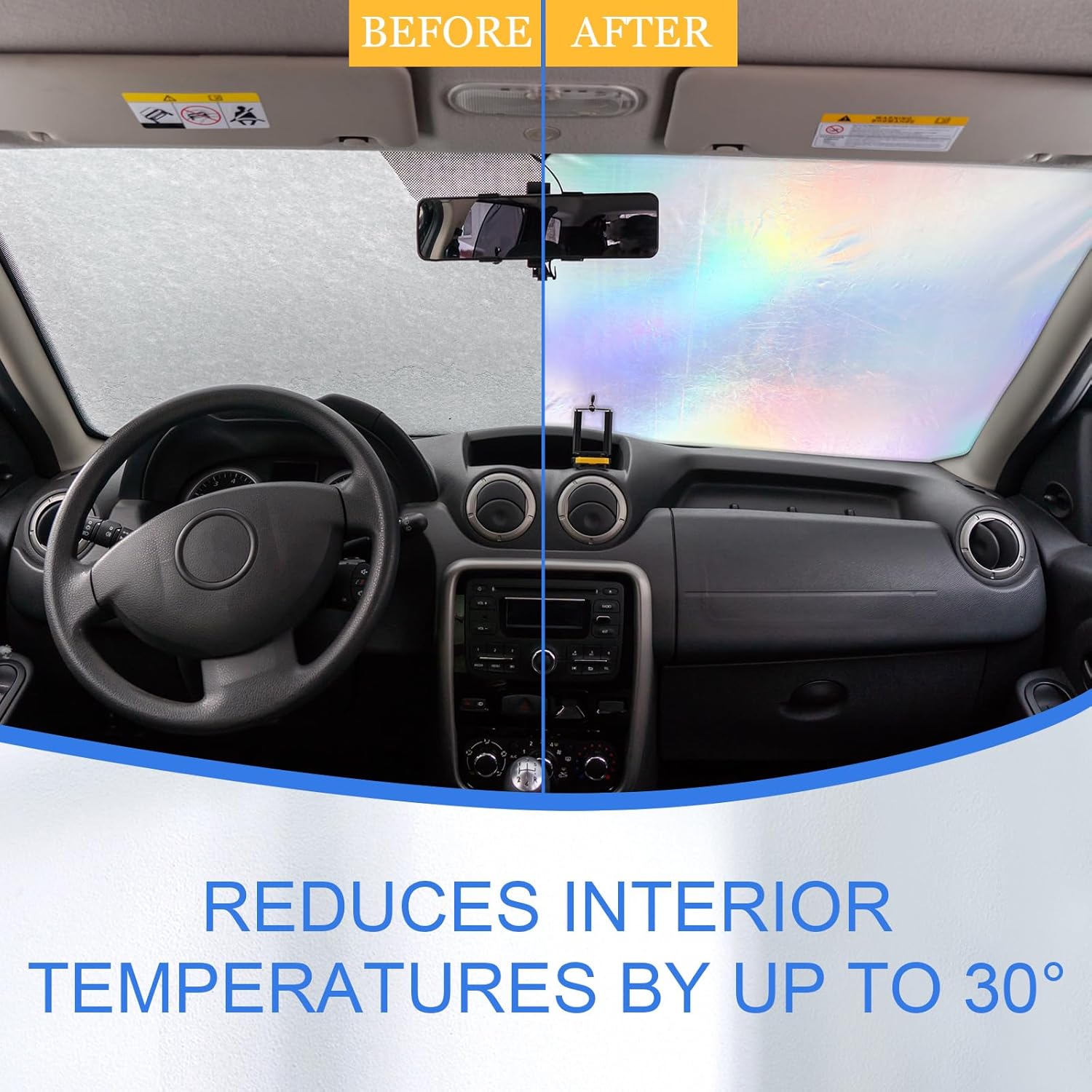 2 Pcs 31 x 28 Inch Car Windshield Sun Shade Foldable, Hologram Foil Front Windshield Shade for Car Truck SUV Van Blocks UV Rays Sun Visor Protector Iridescent Mermaid Style