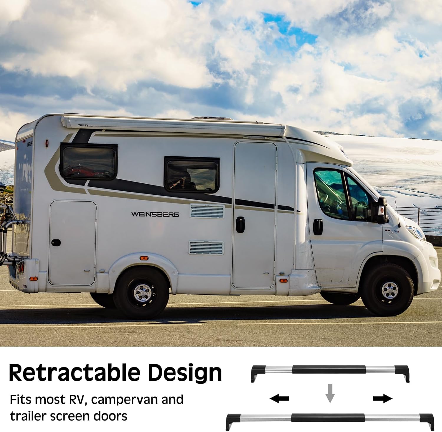 2 Pcs RV Screen Door Handle Cross Bar, Adjustable Camper Door Grab Bar 21-5/8 to 28-5/8 with Non Slip Grip Aluminum Support Handle for Trailer, Motorhome, Truck, Camping, Travel RV Accessories