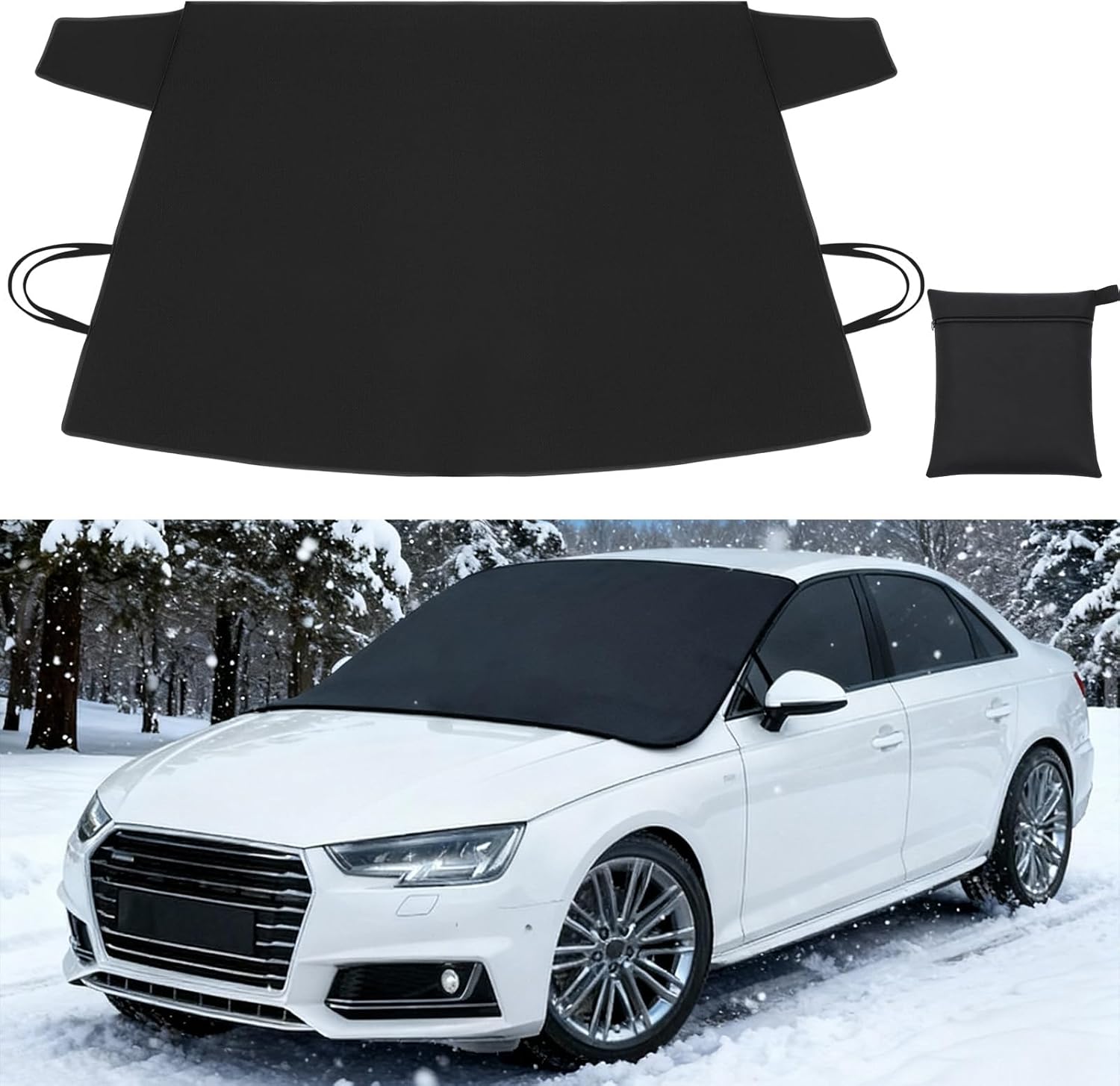 Windshield Cover for Ice and Snow Heavy Duty 600d Oxford Fabric Windshield Protector for Cars Suvs Trucks Secure Fit Waterproof Frost Cover for Winter Car Accessories, Black, 69"x42"