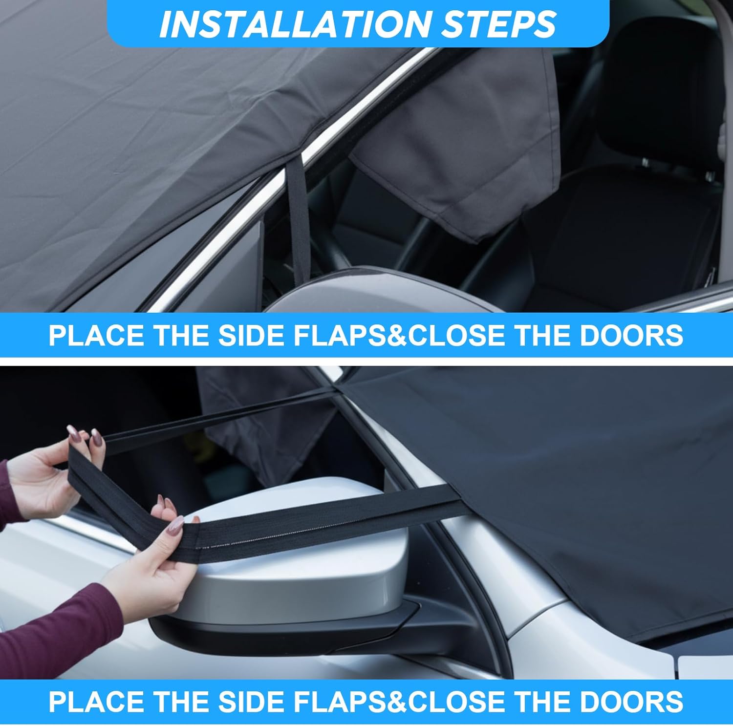 Windshield Cover for Ice and Snow Heavy Duty 600d Oxford Fabric Windshield Protector for Cars Suvs Trucks Secure Fit Waterproof Frost Cover for Winter Car Accessories, Black, 69"x42"