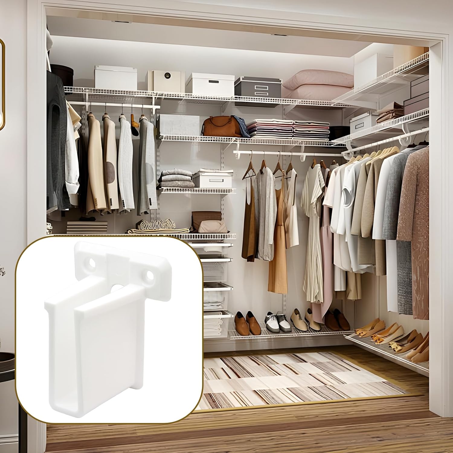 8 Pcs Wire Shelf End Brackets: Closet Maid Support, Wall Mount, White, Polyvinyl Chloride