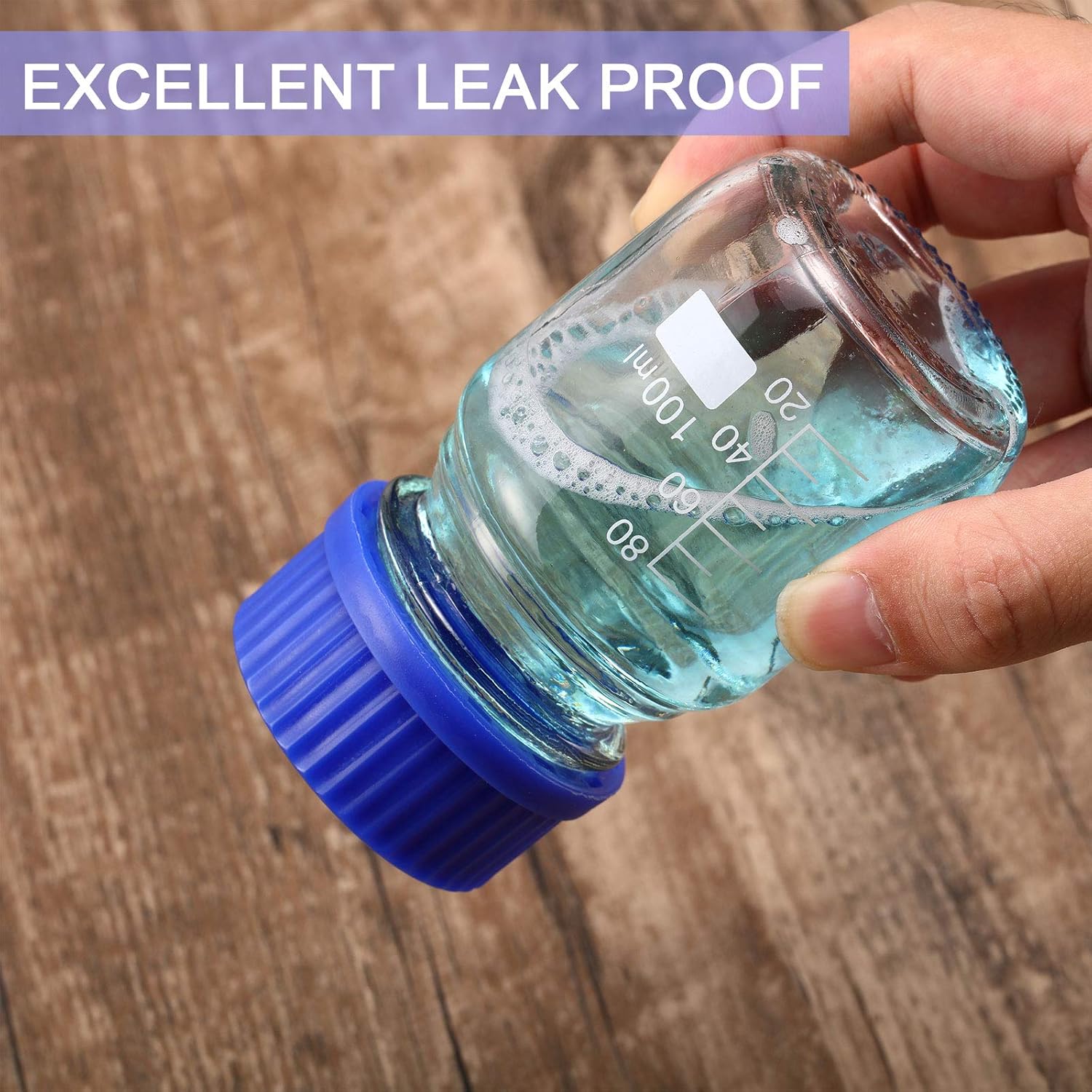 4 Pieces Glass Round Media Storage Glass Bottles Borosilicate Media Bottles with GL45 Blue Screw Cap for Lab Water Reagent Liquids 100 ml