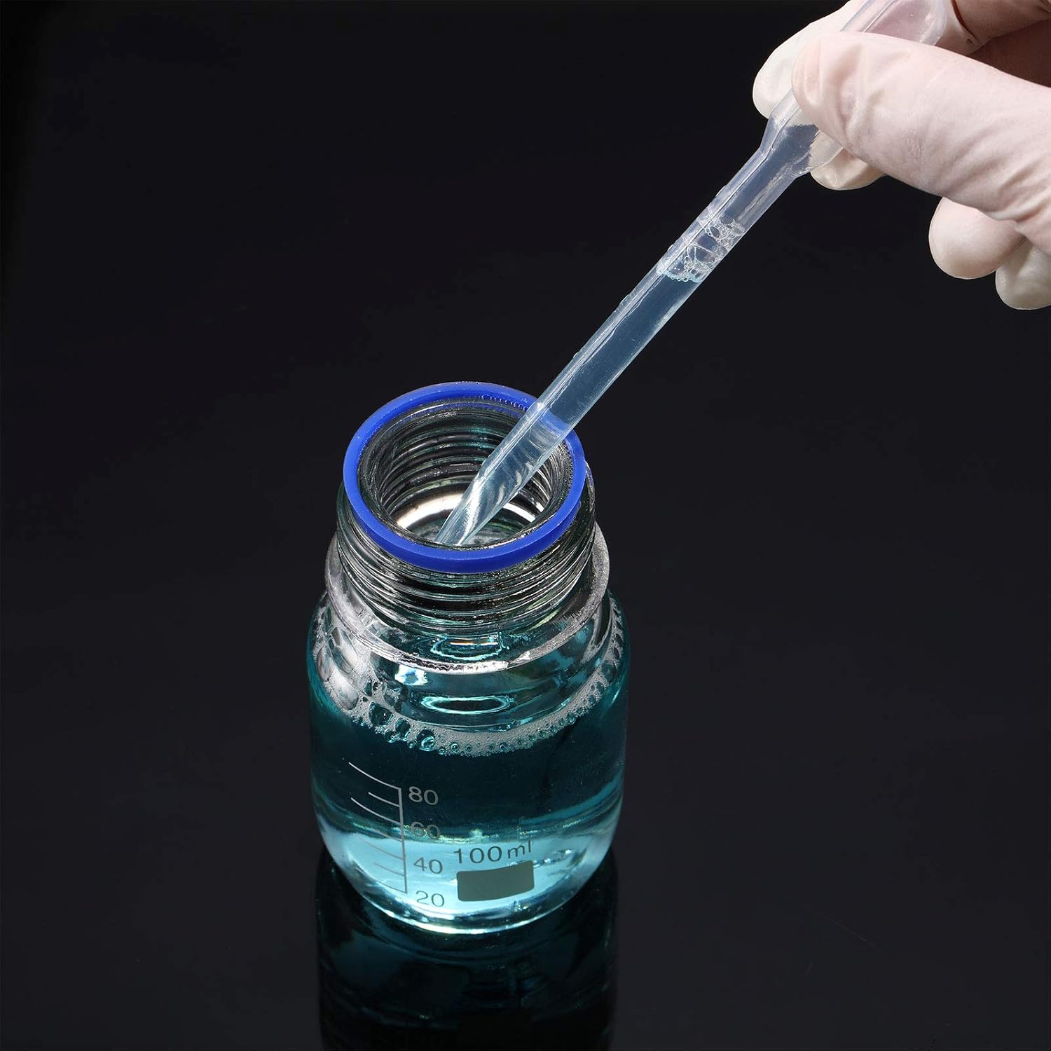 4 Pieces Glass Round Media Storage Glass Bottles Borosilicate Media Bottles with GL45 Blue Screw Cap for Lab Water Reagent Liquids 100 ml