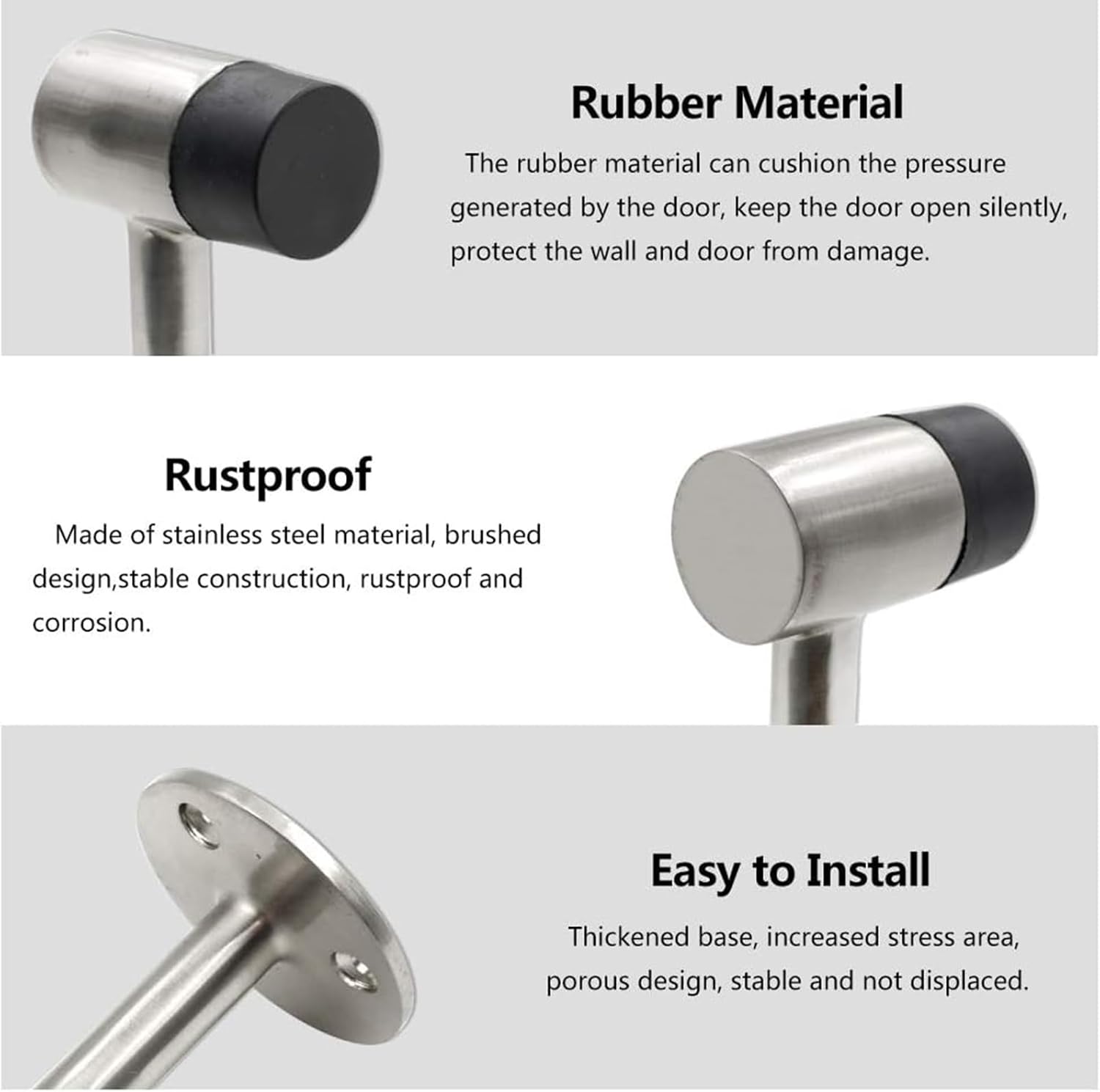 3 Inch / 75mm Heavy Duty Floor Stop, Door Stopper Stainless Steel Brushed Nickel - Pack of 4