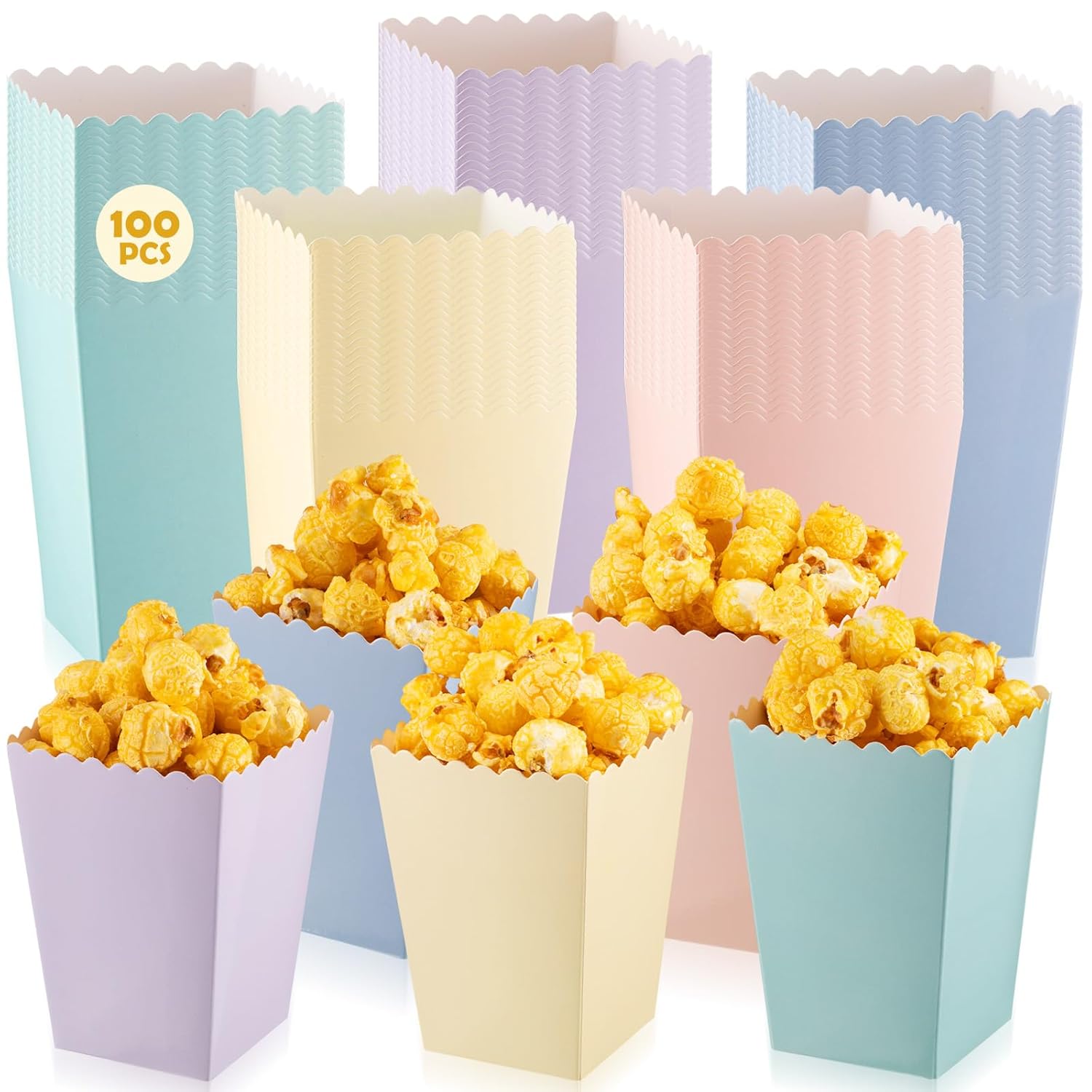 100 Pcs Mini Popcorn Boxes for Party Colorful Paper Candy Favor Containers Buckets Supplies for Movie Theater Birthday Carnival Bridal Decorations Pastel,Classic Style