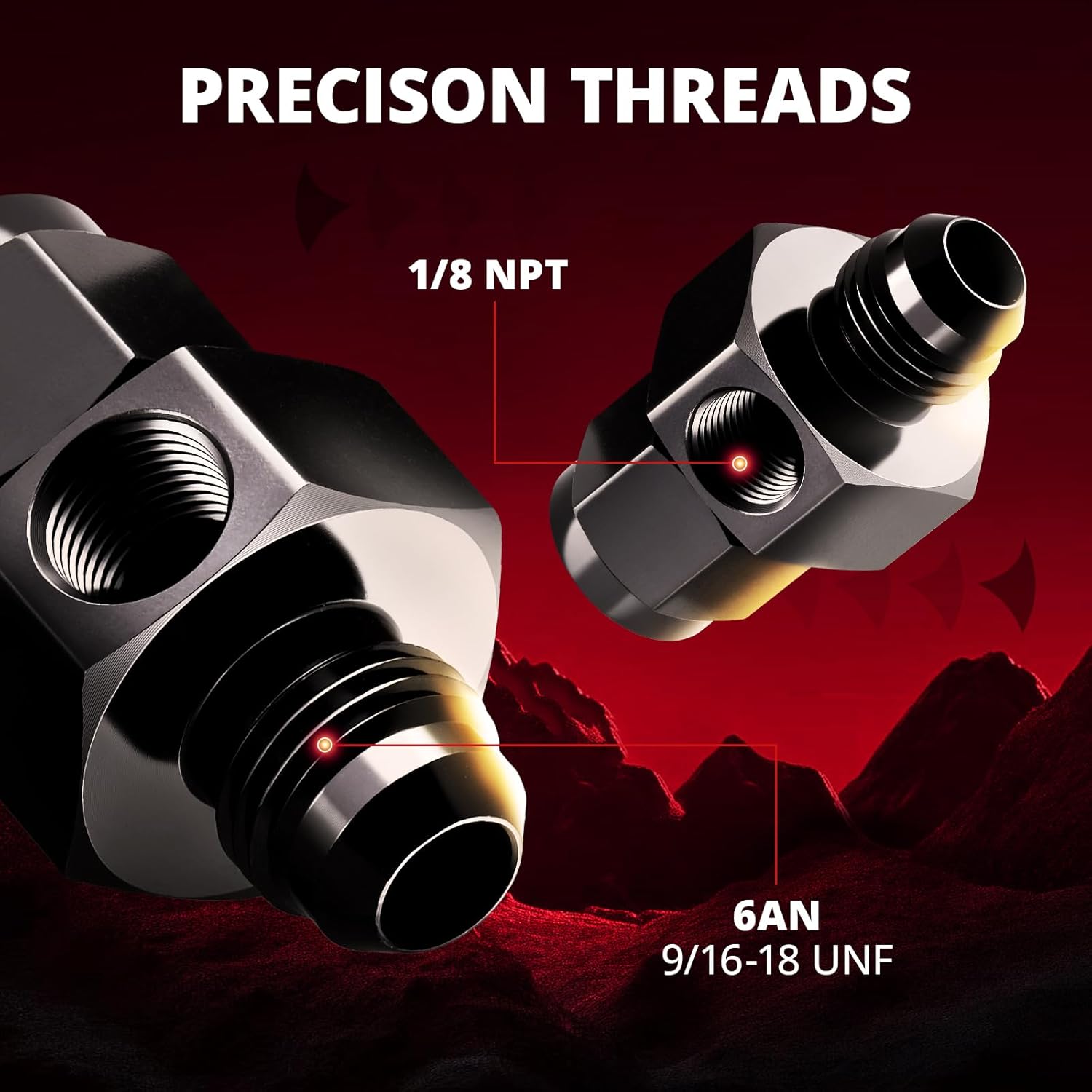 6AN Male Flare to -6 Female Swivel with 1/8" NPT Gauge Port Fuel Pressure Take off Fitting Adapter Aluminum