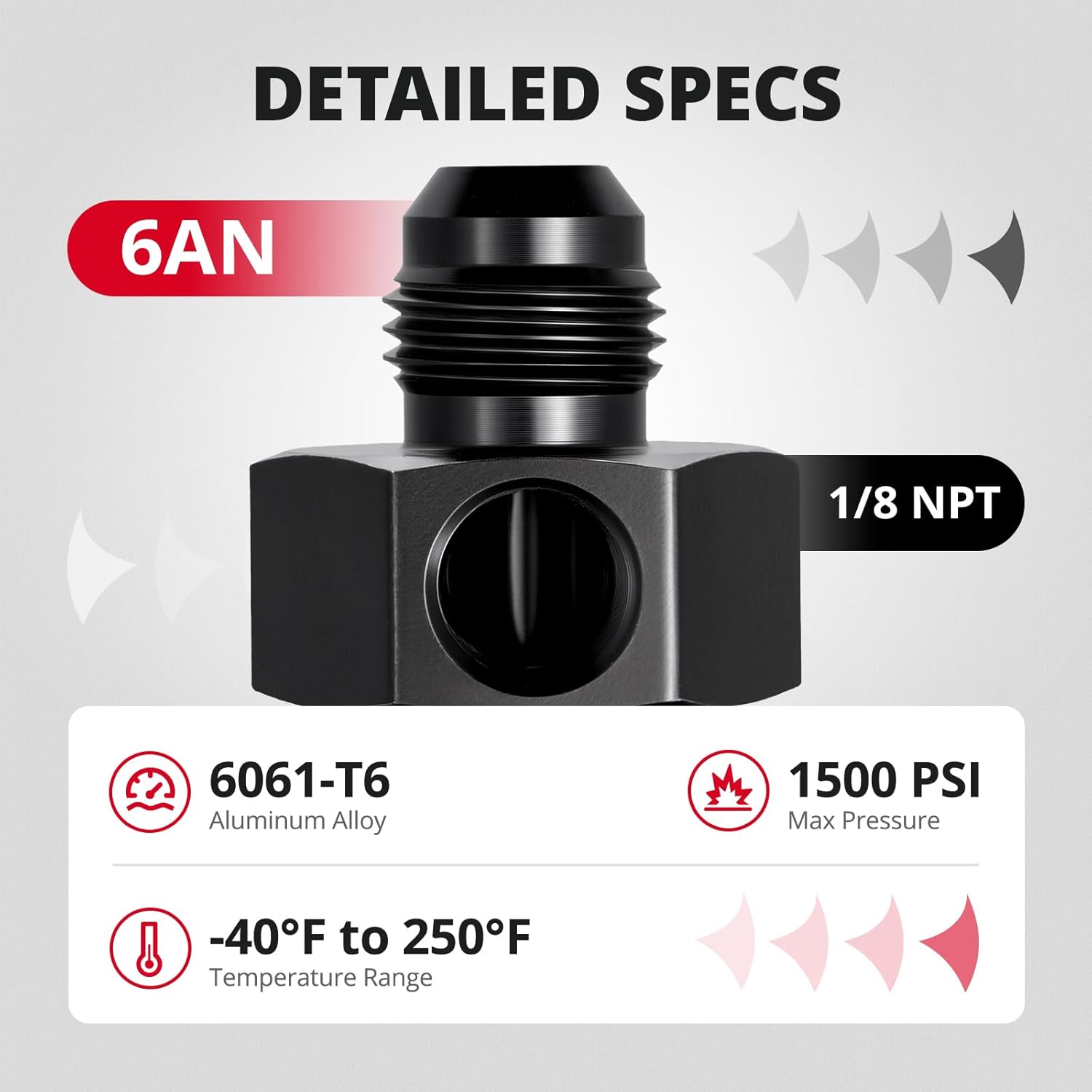 6AN Male Flare to -6 Female Swivel with 1/8" NPT Gauge Port Fuel Pressure Take off Fitting Adapter Aluminum