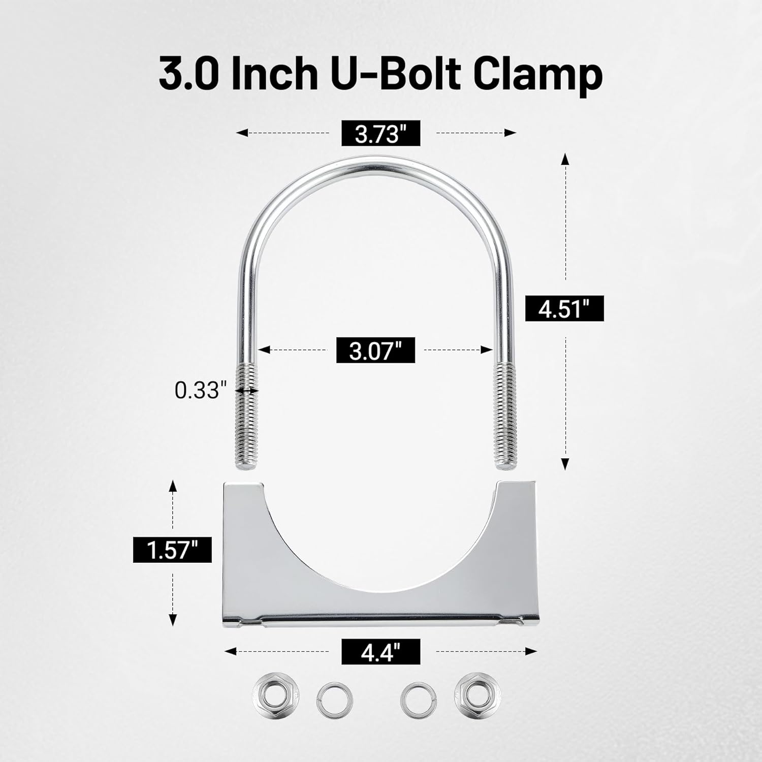 3" Heavy Duty U Bolt Exhaust Clamp, 3 Inch Stainless Steel U Muffler Clamps, Saddle Style, 2PCS
