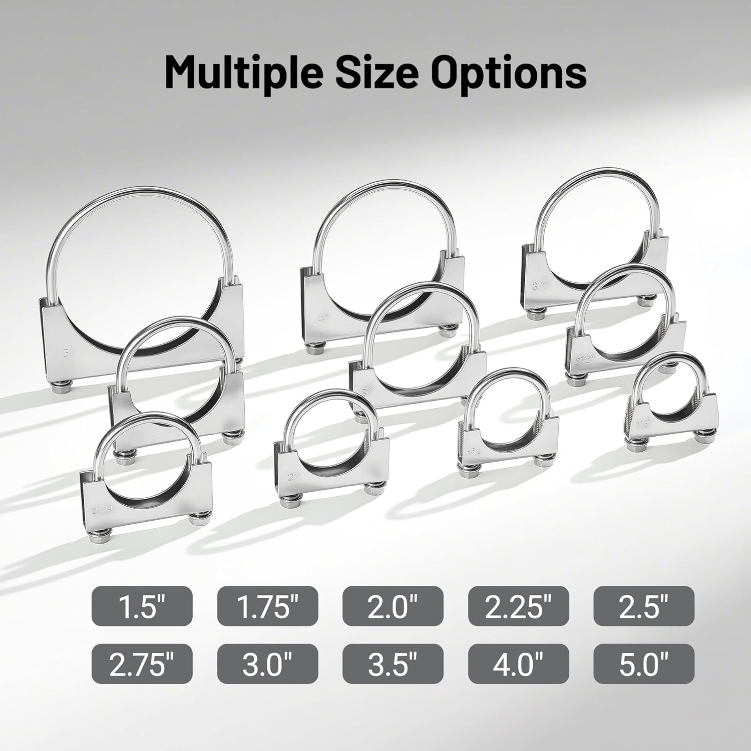 3" Heavy Duty U Bolt Exhaust Clamp, 3 Inch Stainless Steel U Muffler Clamps, Saddle Style, 2PCS