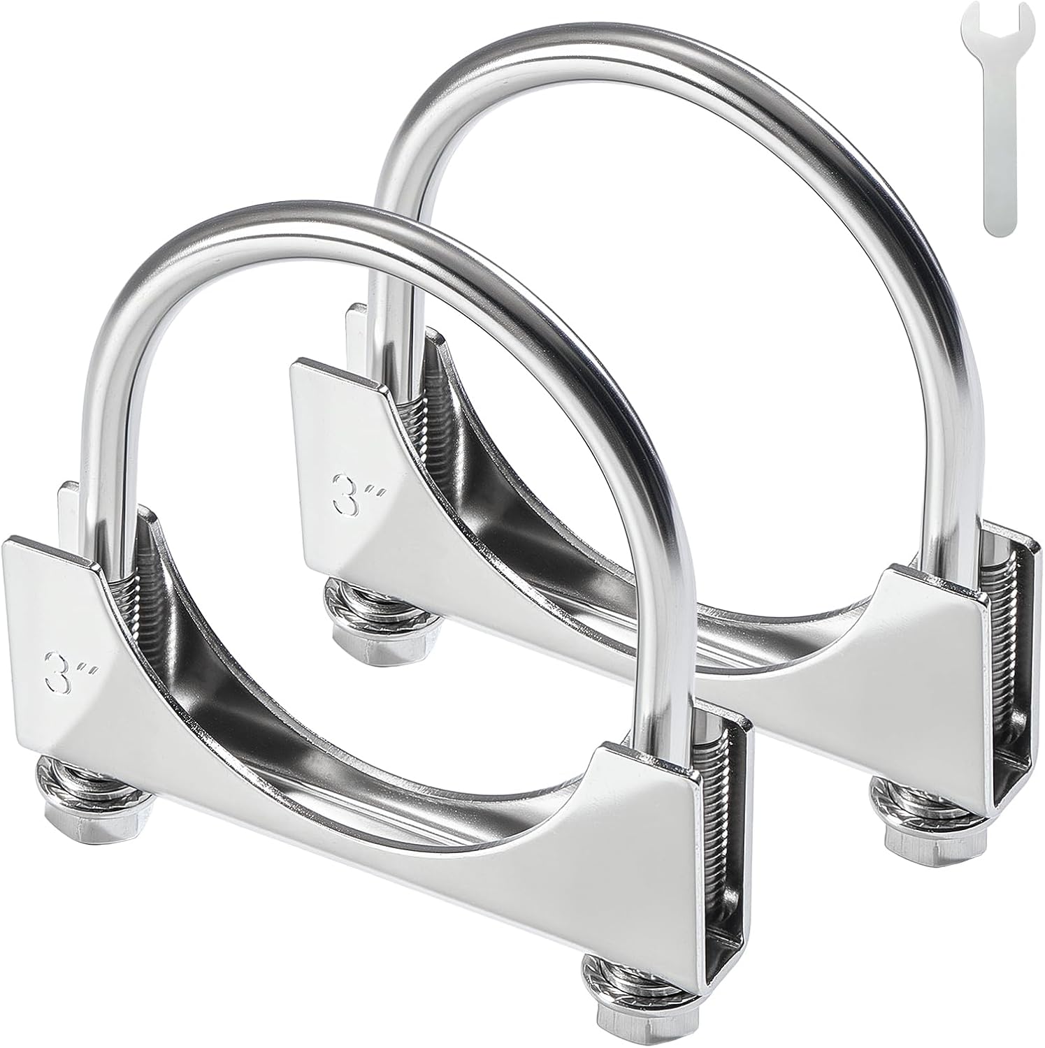 3" Heavy Duty U Bolt Exhaust Clamp, 3 Inch Stainless Steel U Muffler Clamps, Saddle Style, 2PCS