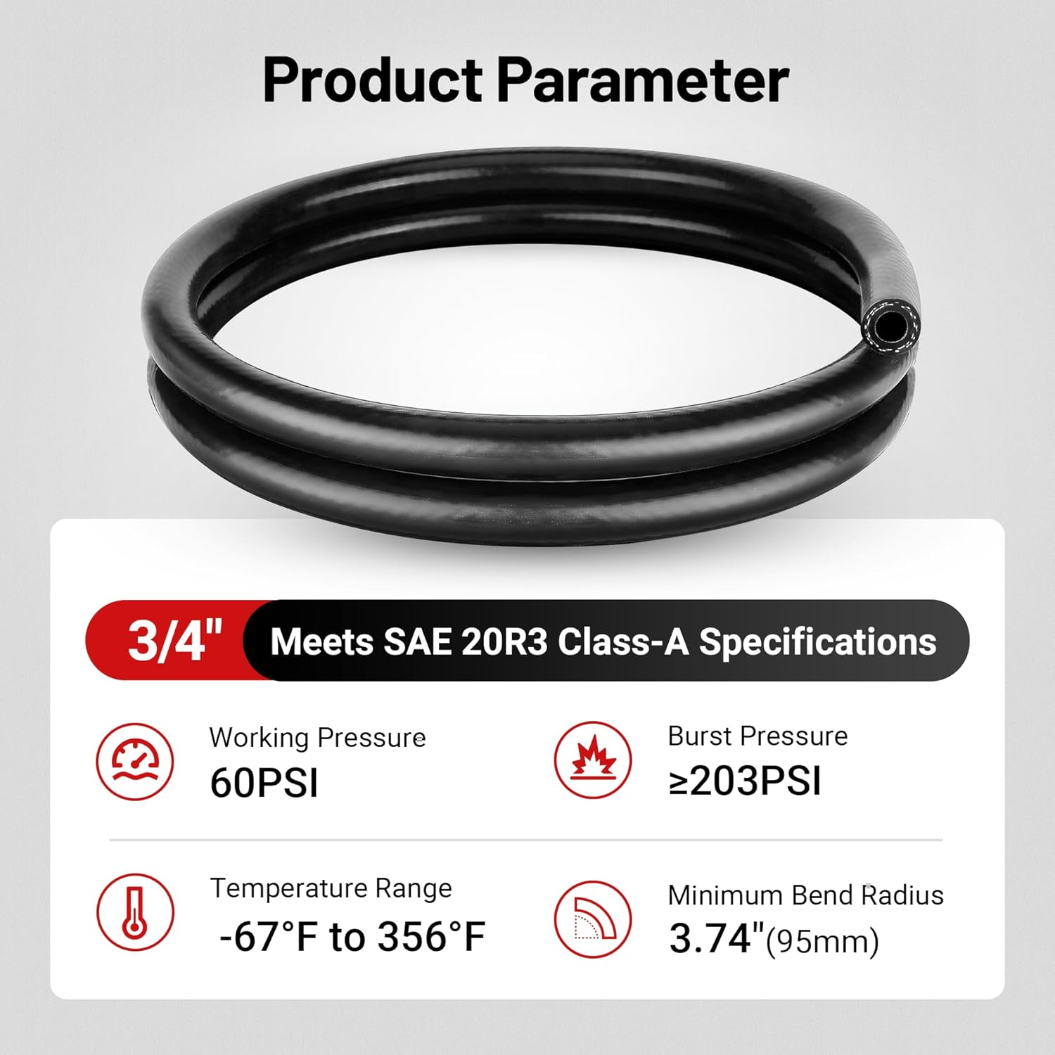 3/4" Silicone Heater Hose Radiator Coolant Hose Straight SAE J20R3 CLASS-A 60PSI 5FT Black