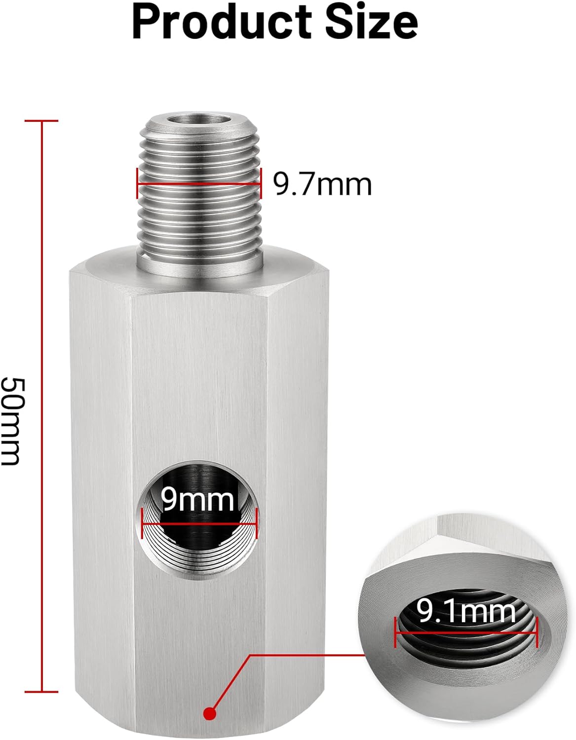 1/8 NPT Oil Pressure Sensor Tee Adapter, Stainless Steel 1/8 NPT Female to Male Threaded Oil Pressure Adapter with 1/8 NPT Female Port, Sliver
