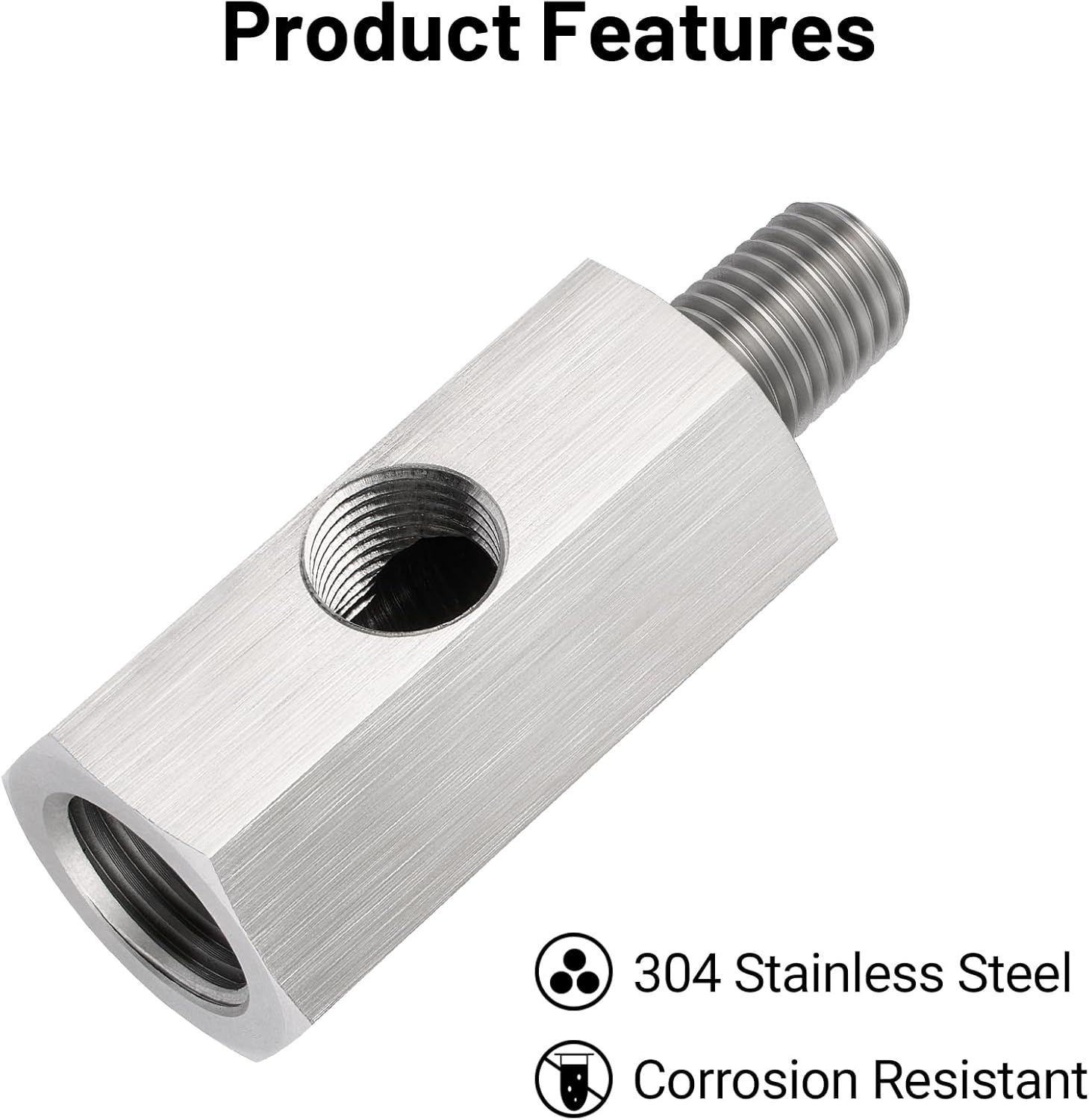 1/8 NPT Oil Pressure Sensor Tee Adapter, Stainless Steel 1/8 NPT Female to Male Threaded Oil Pressure Adapter with 1/8 NPT Female Port, Sliver