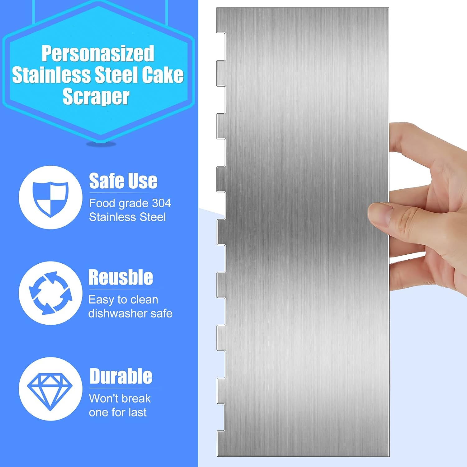 4 Pieces Stainless Steel Cake Scraper Smoother Large Double Sided Patterned Edge Stripe 9 Inch Metal Cake Decorating Comb for Icing Mousse Butter Cream Decoration, 4 Styles