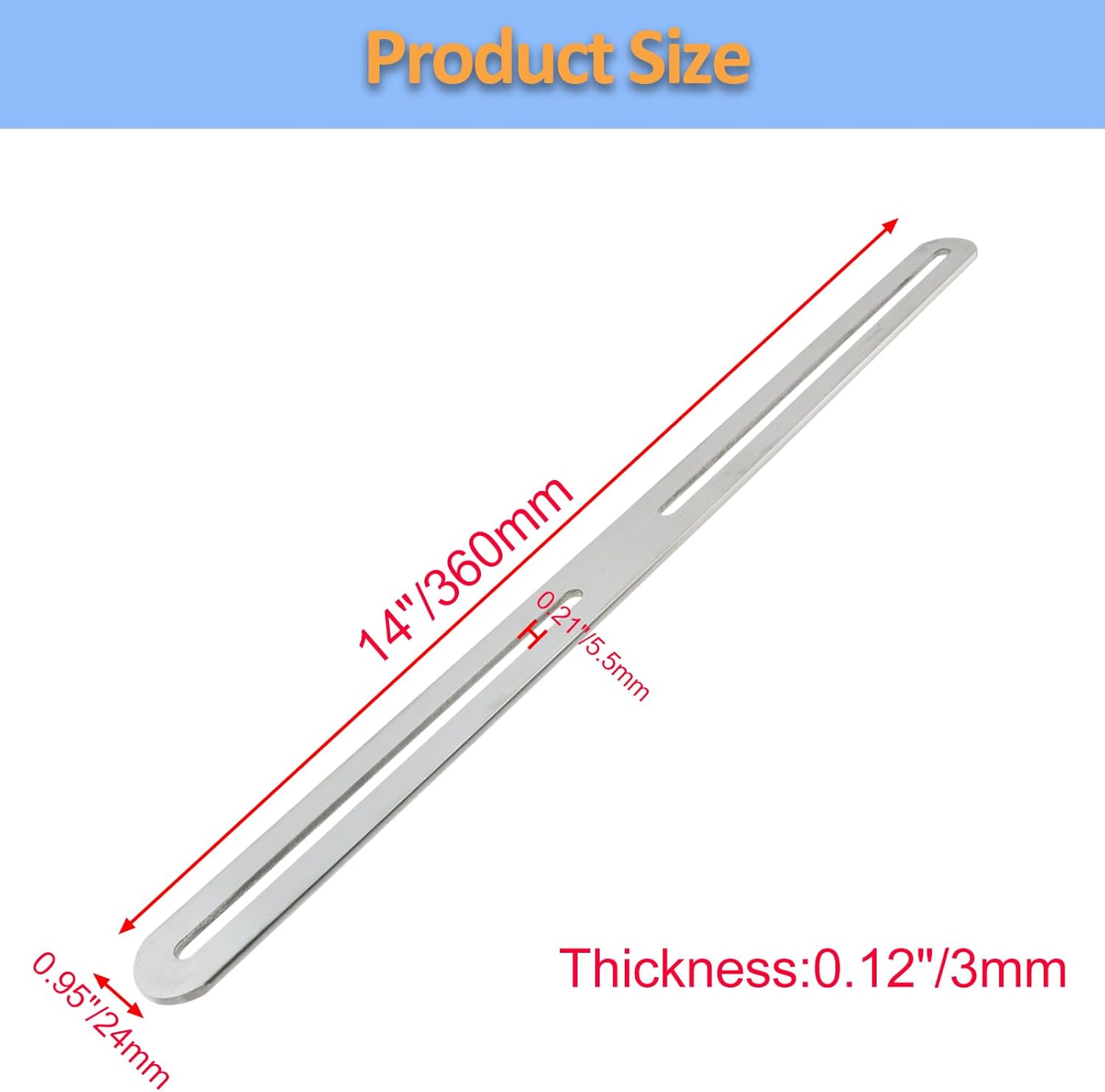 Adjustable Straight Brace Flat Mending Plates for Wood Stainless Steel Straight Bracket with Slot for Board, Bed Frame and Furniture, Silver, 14" x 0.95" -4pcs