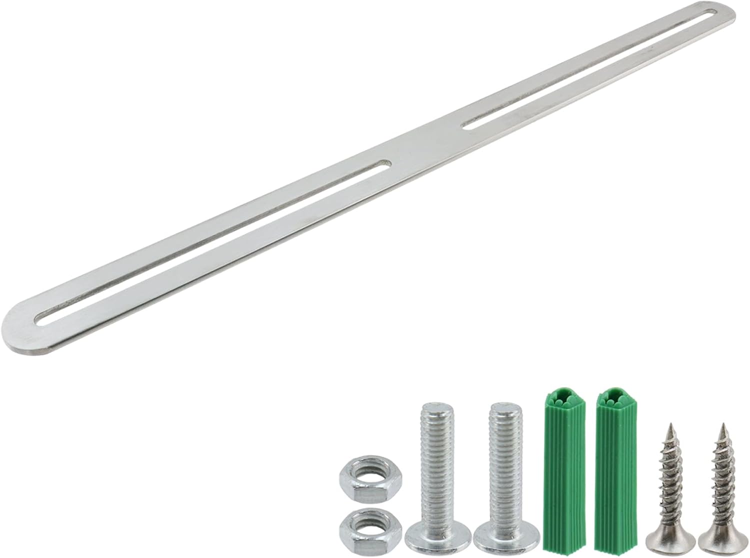 Adjustable Straight Brace Flat Mending Plates for Wood Stainless Steel Straight Bracket with Slot for Board, Bed Frame and Furniture, Silver, 14" x 0.95" -4pcs