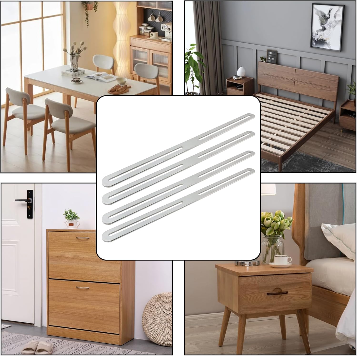 Adjustable Straight Brace Flat Mending Plates for Wood Stainless Steel Straight Bracket with Slot for Board, Bed Frame and Furniture, Silver, 14" x 0.95" -4pcs
