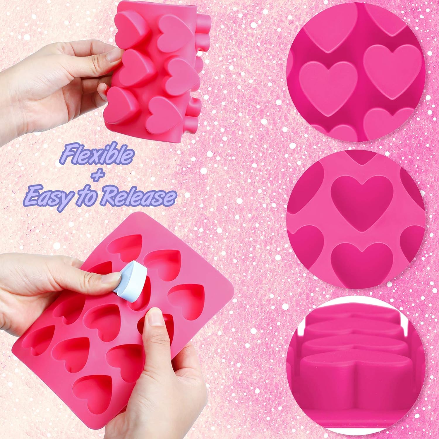 4 Pieces Heart Shaped Silicone Molds Valentine‘s Day Candy Mould Love Chocolate Molds for Valentine Heart Chocolate Candy Ice Cube Soap Cake Decoration