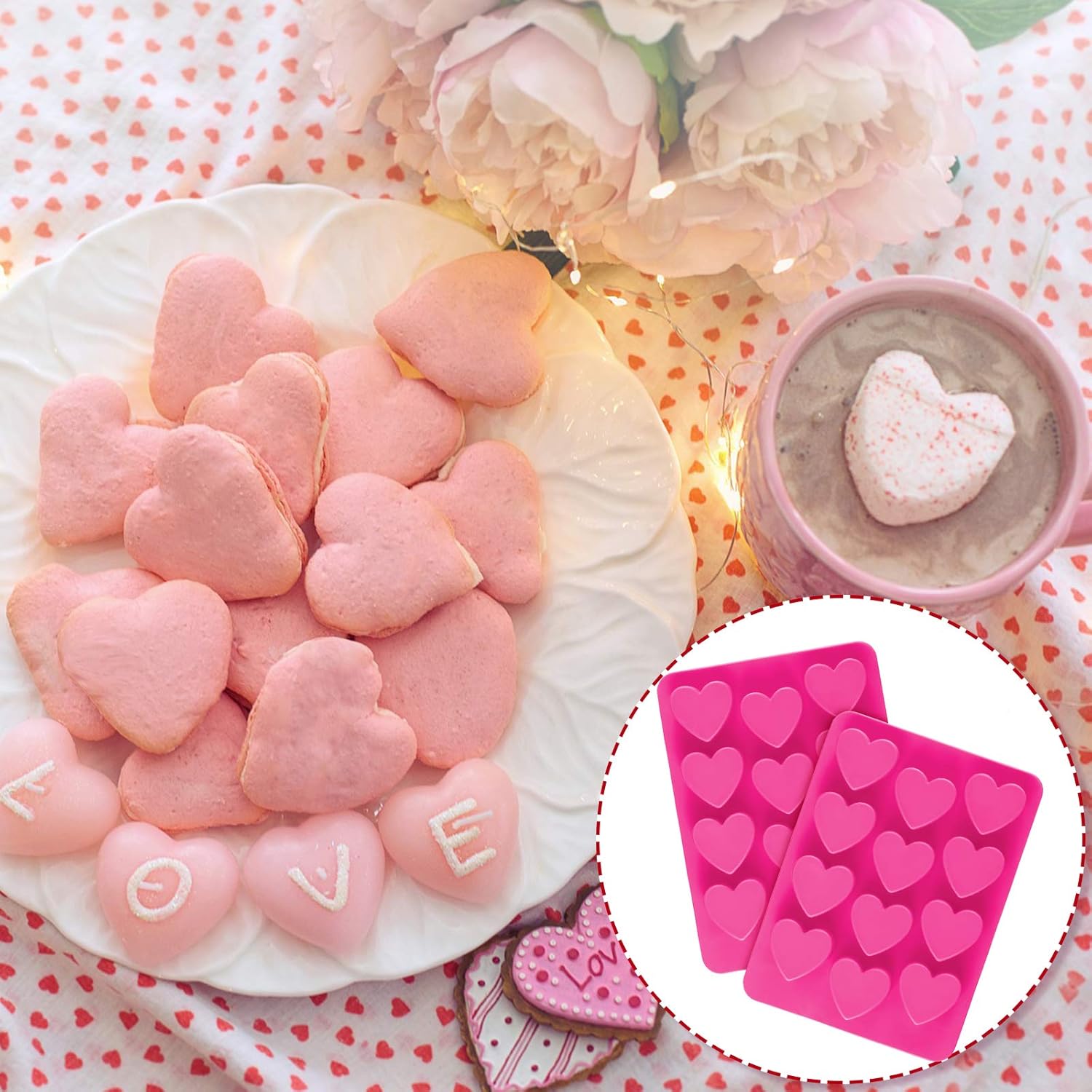 4 Pieces Heart Shaped Silicone Molds Valentine‘s Day Candy Mould Love Chocolate Molds for Valentine Heart Chocolate Candy Ice Cube Soap Cake Decoration
