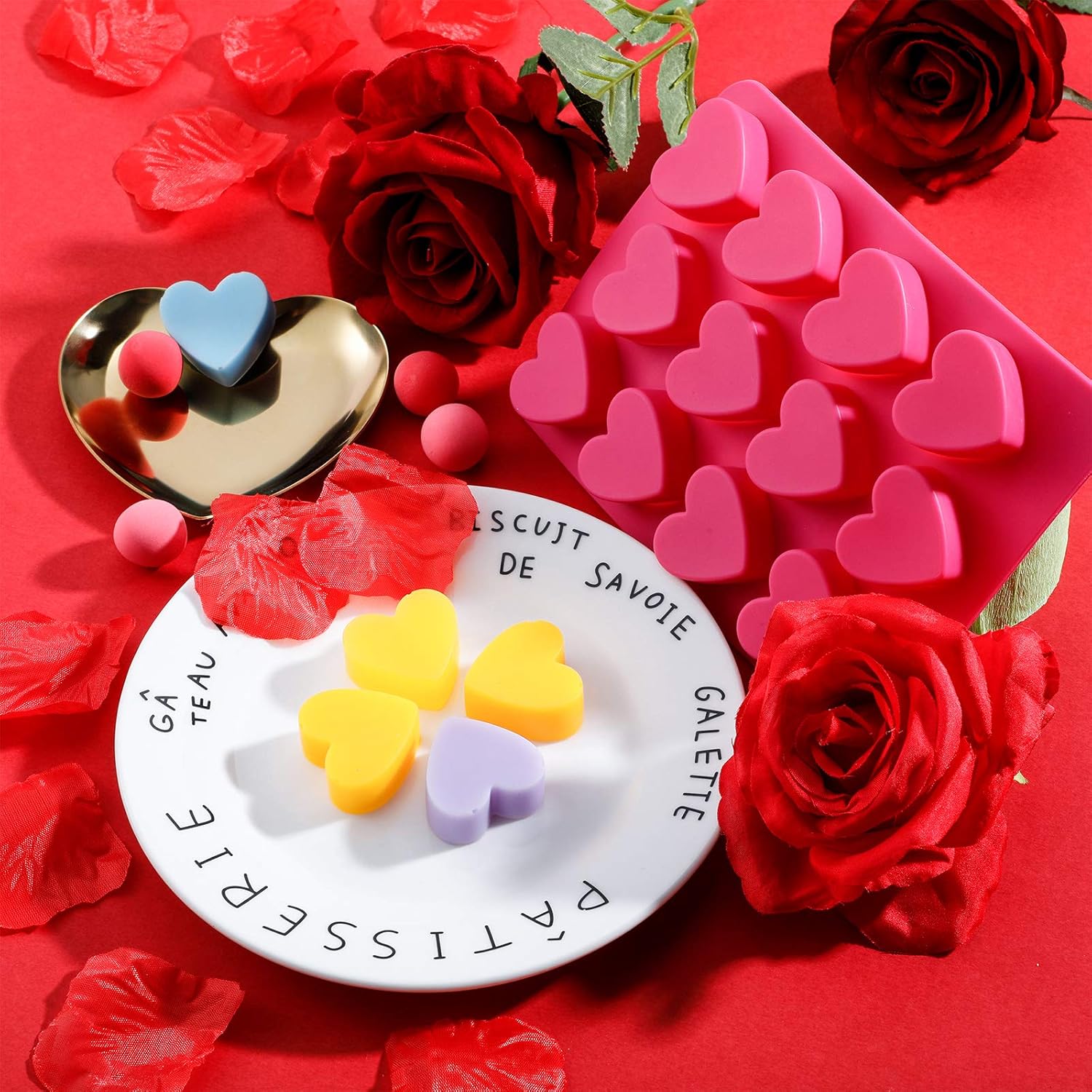 4 Pieces Heart Shaped Silicone Molds Valentine‘s Day Candy Mould Love Chocolate Molds for Valentine Heart Chocolate Candy Ice Cube Soap Cake Decoration