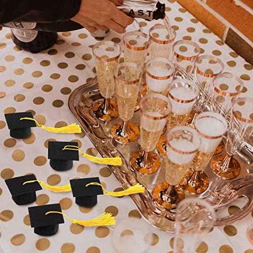 36 Pieces 2026 Mini Graduation Caps with Tassels Graduation Wine Bottle Toppers Black Cap with Gold Tassel